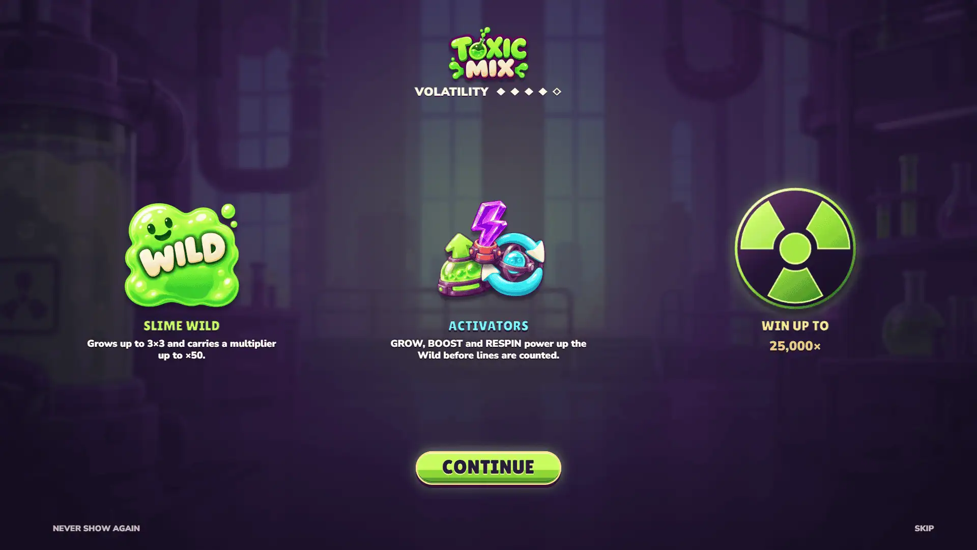 Toxic Mix slot intro screen