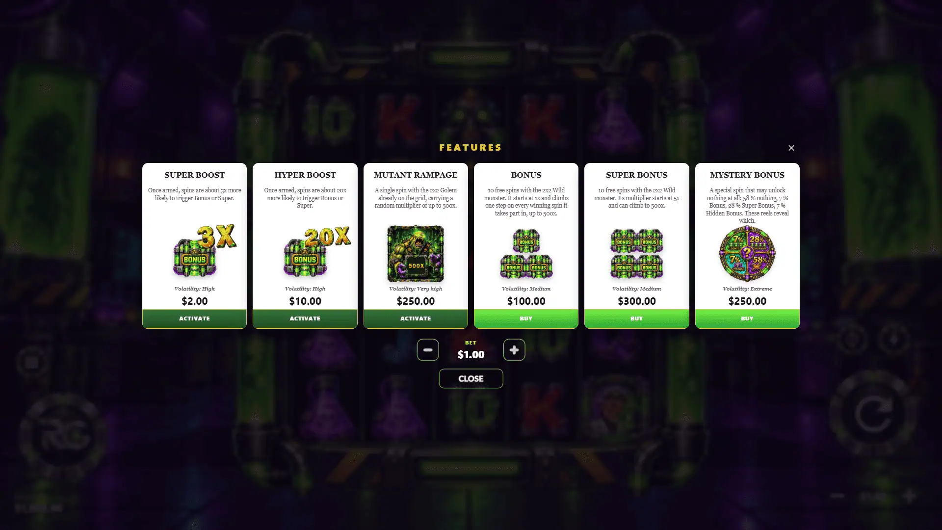 Toxic Mutation bonus buy menu