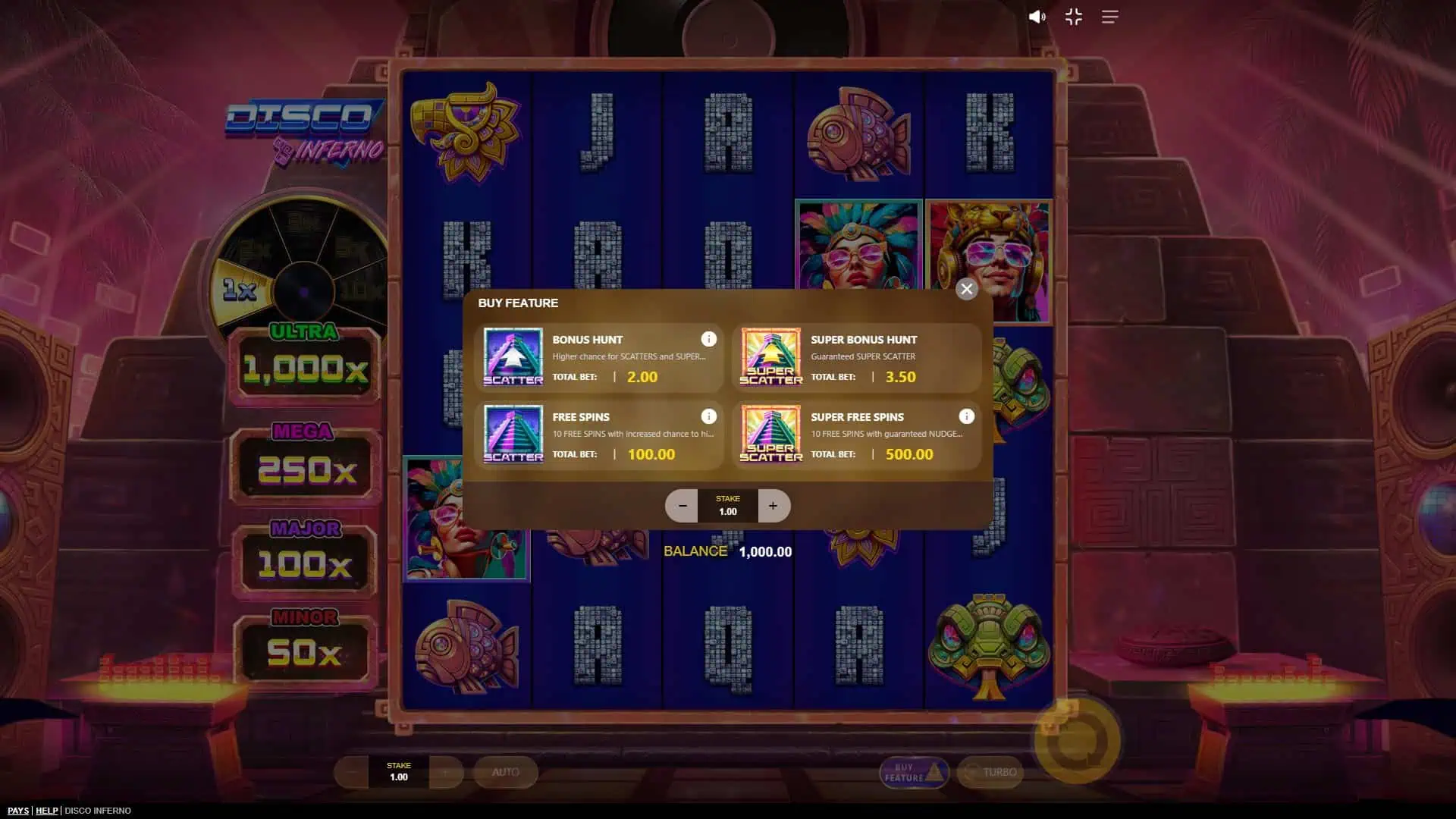 Disco Inferno bonus buy menu