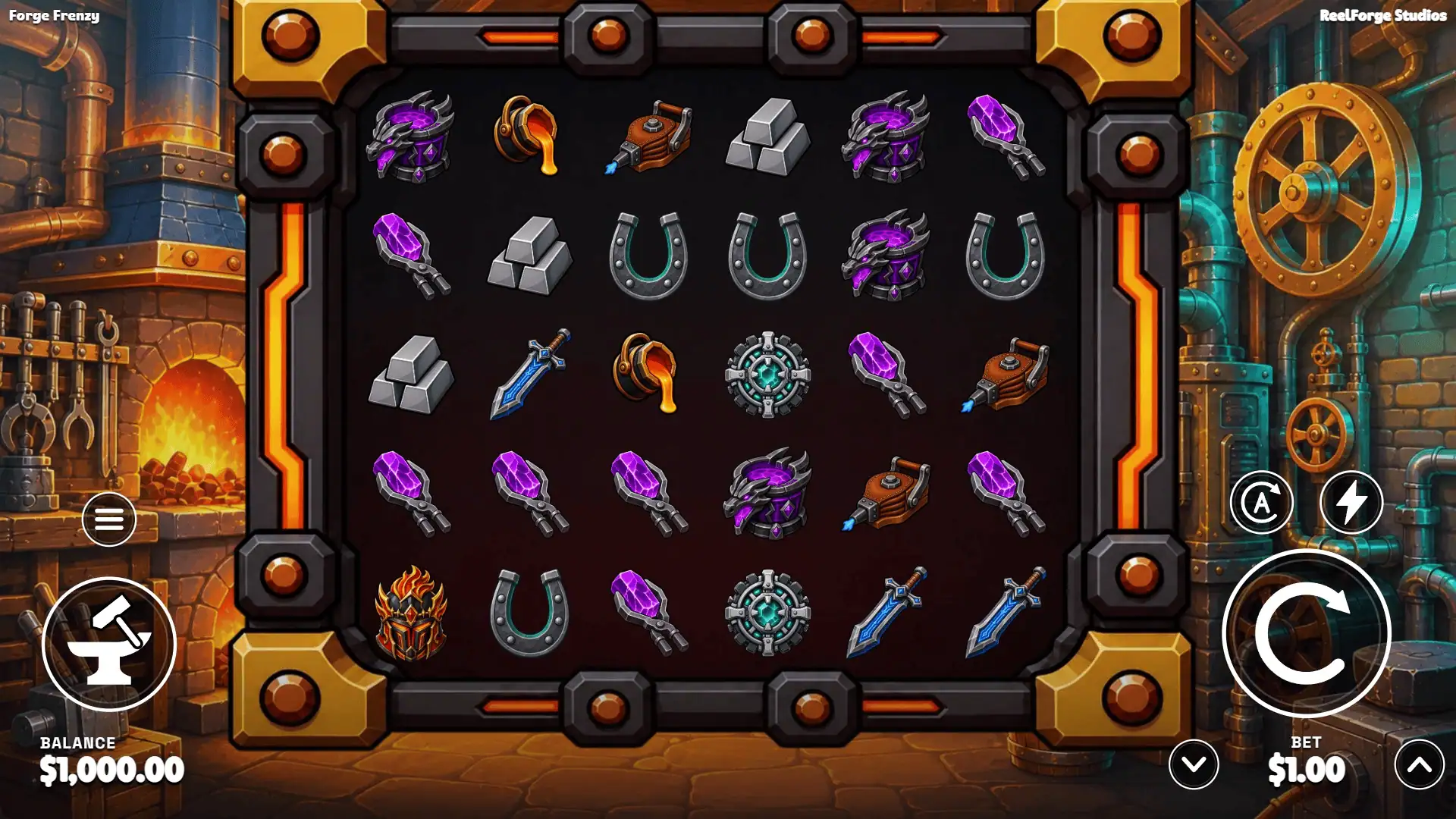 Forge Frenzy slot gameplay reels