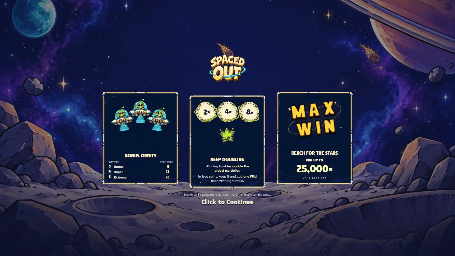Spaced Out slot intro screen