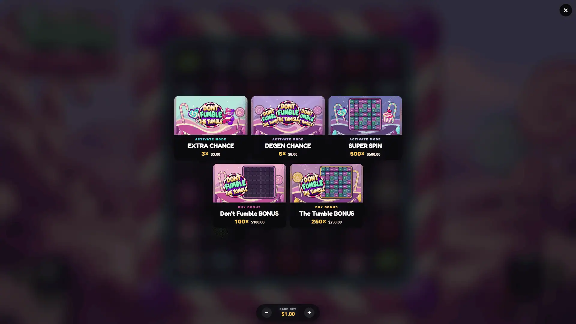 Dont Fumble The Tumble bonus buy menu