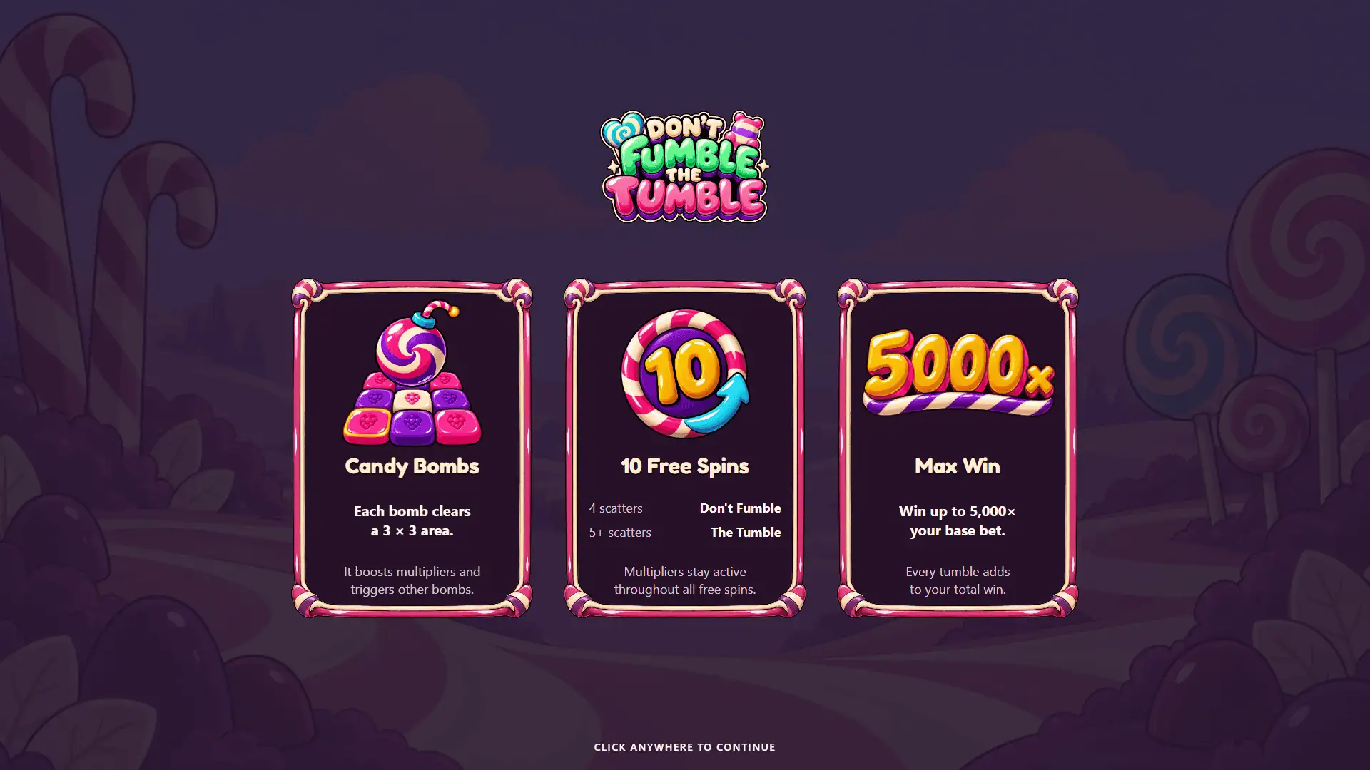 Dont Fumble The Tumble slot intro screen