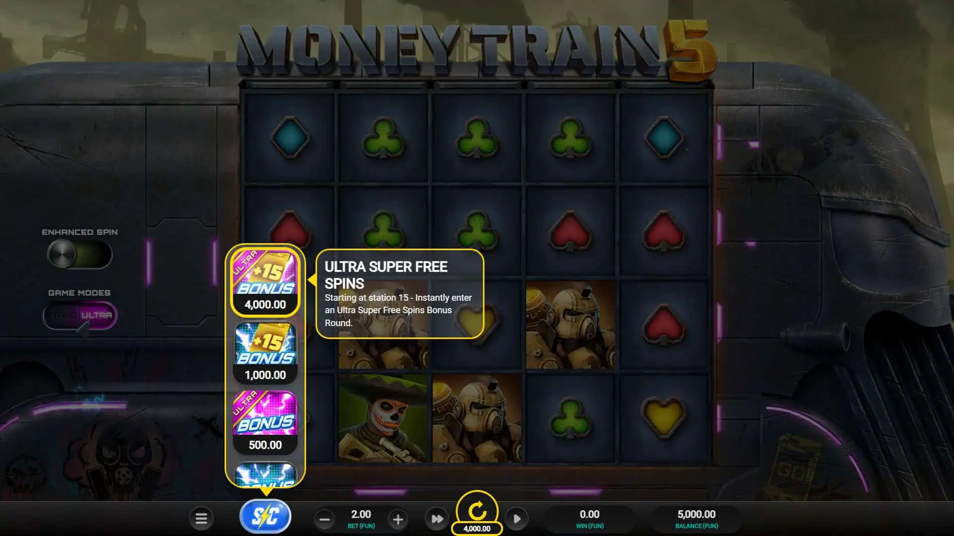 Money Train 5 bonus buy menu