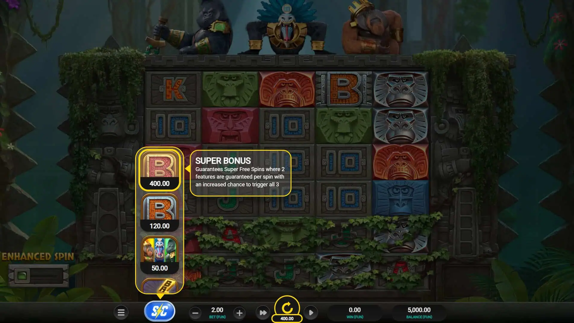 Monkey Gods of the Inca bonus buy menu
