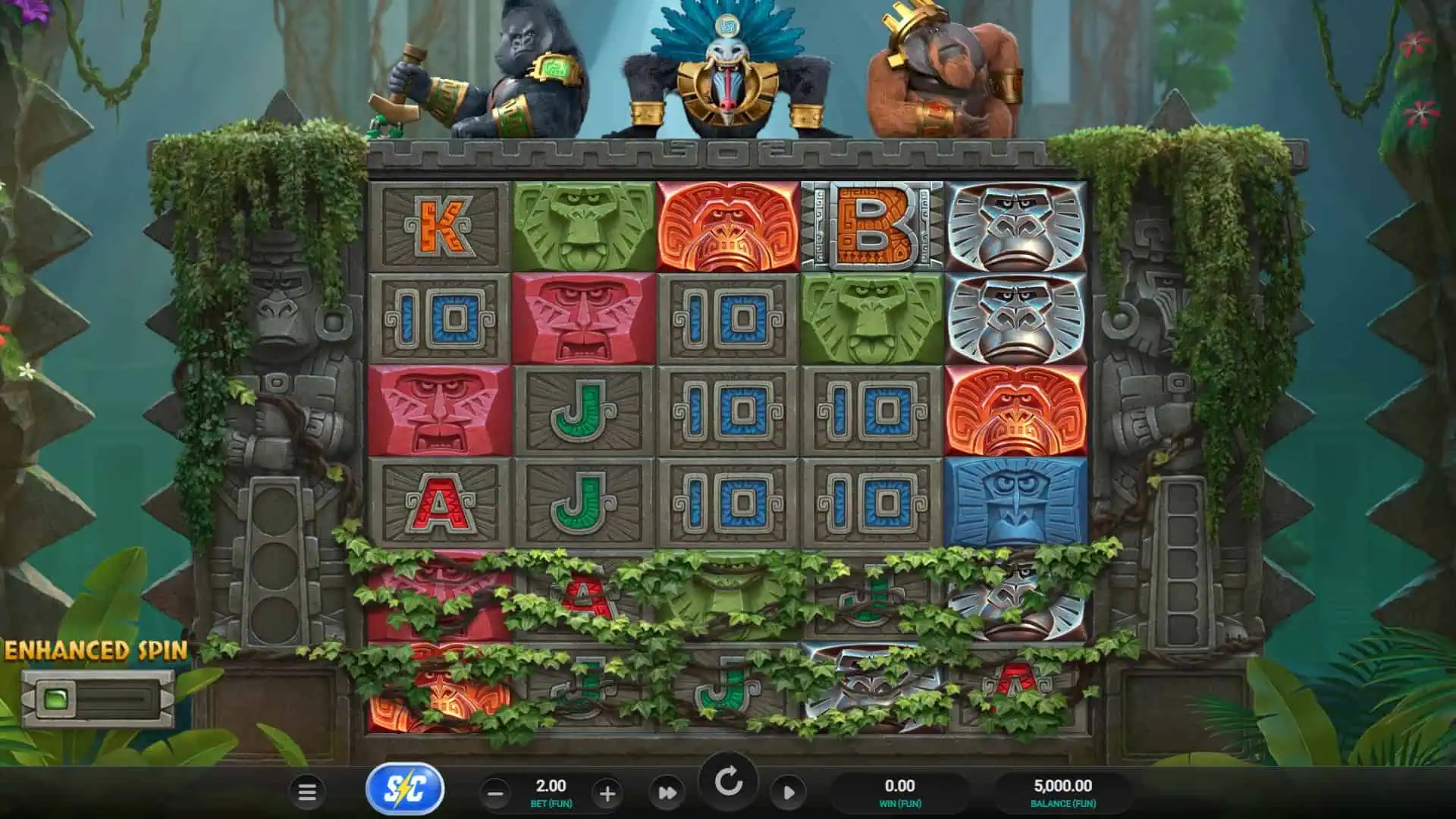 Monkey Gods of the Inca slot gameplay reels