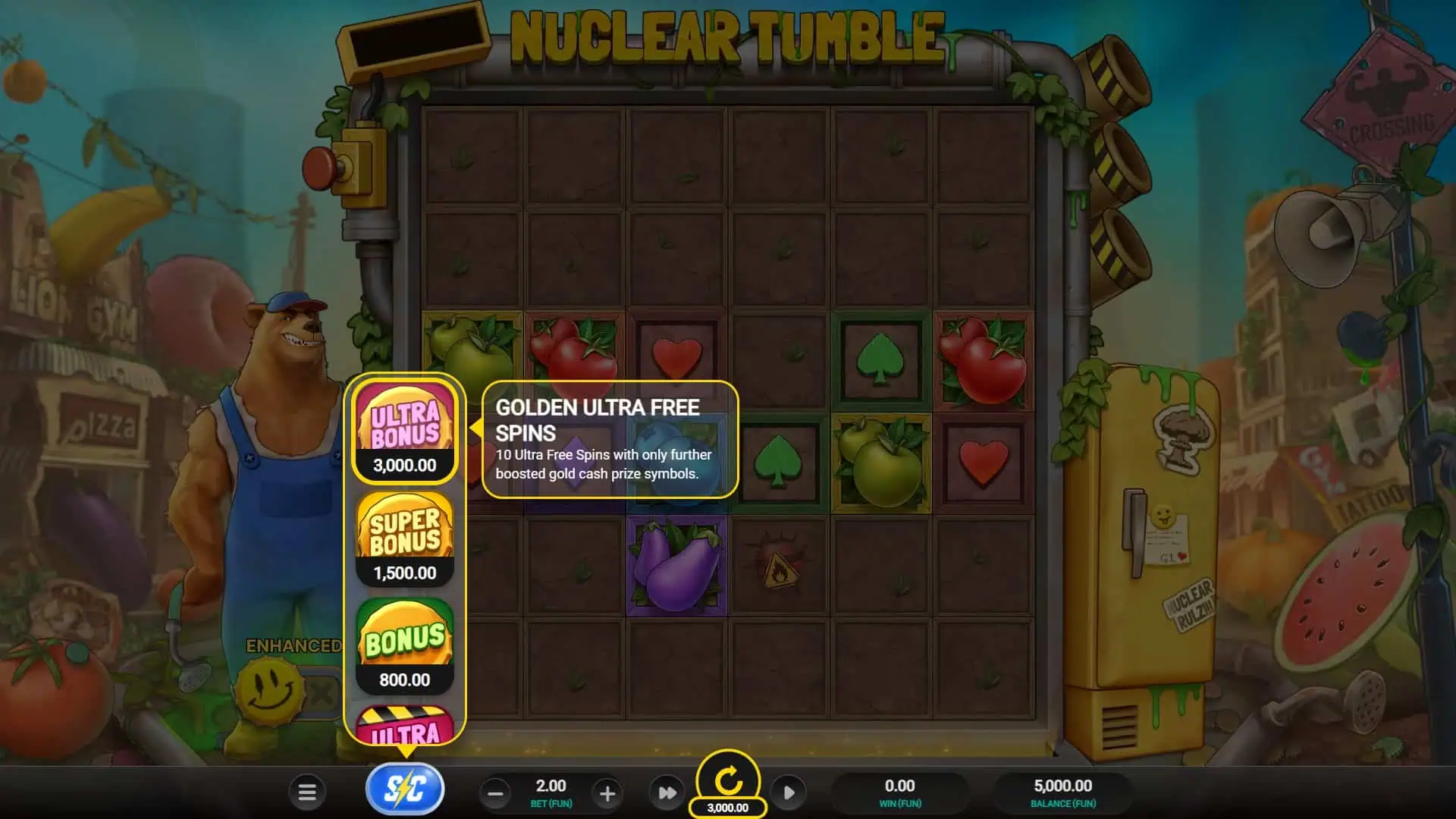 Nuclear Tumble bonus buy menu