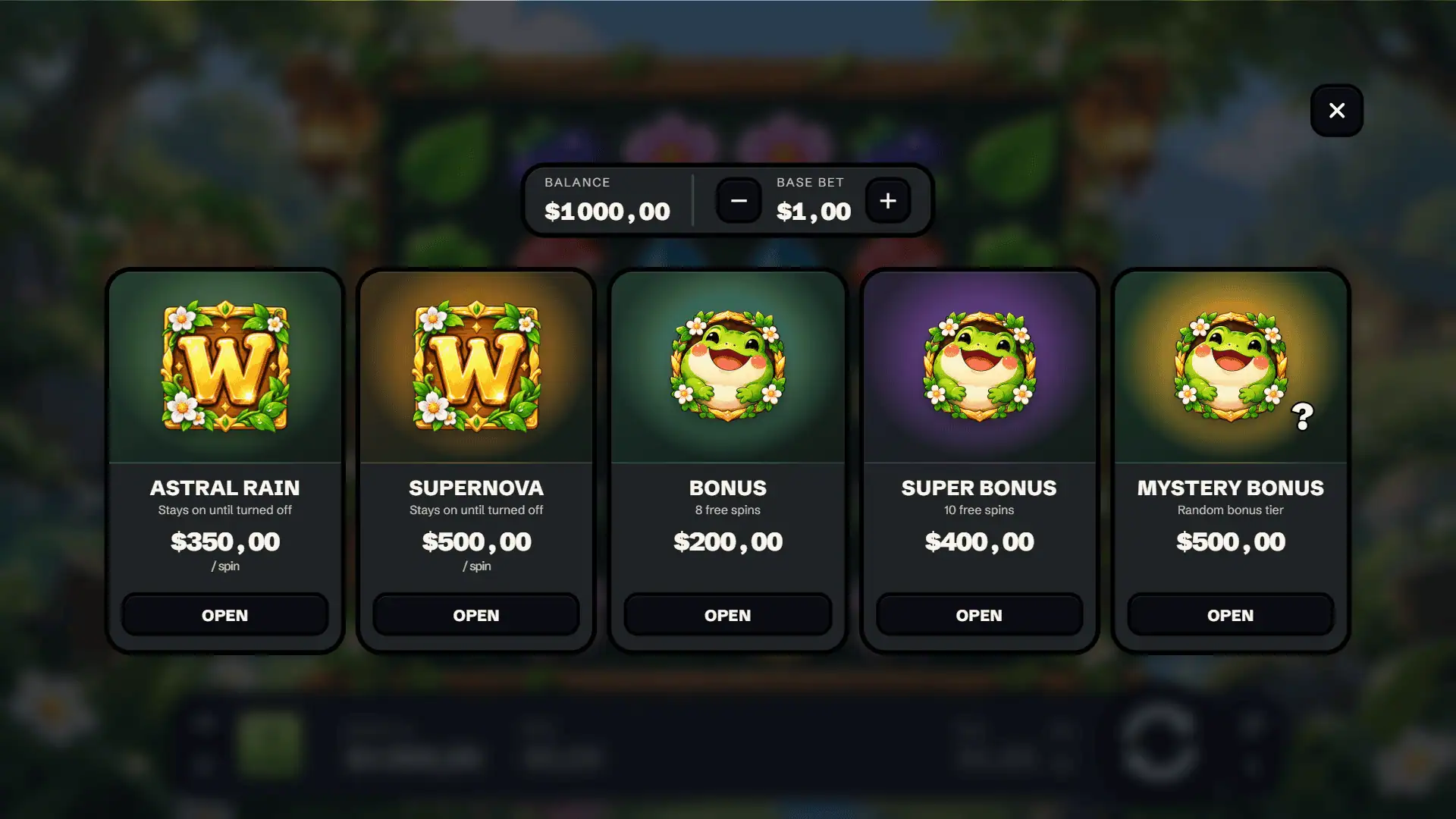 Lucky Pond bonus buy menu