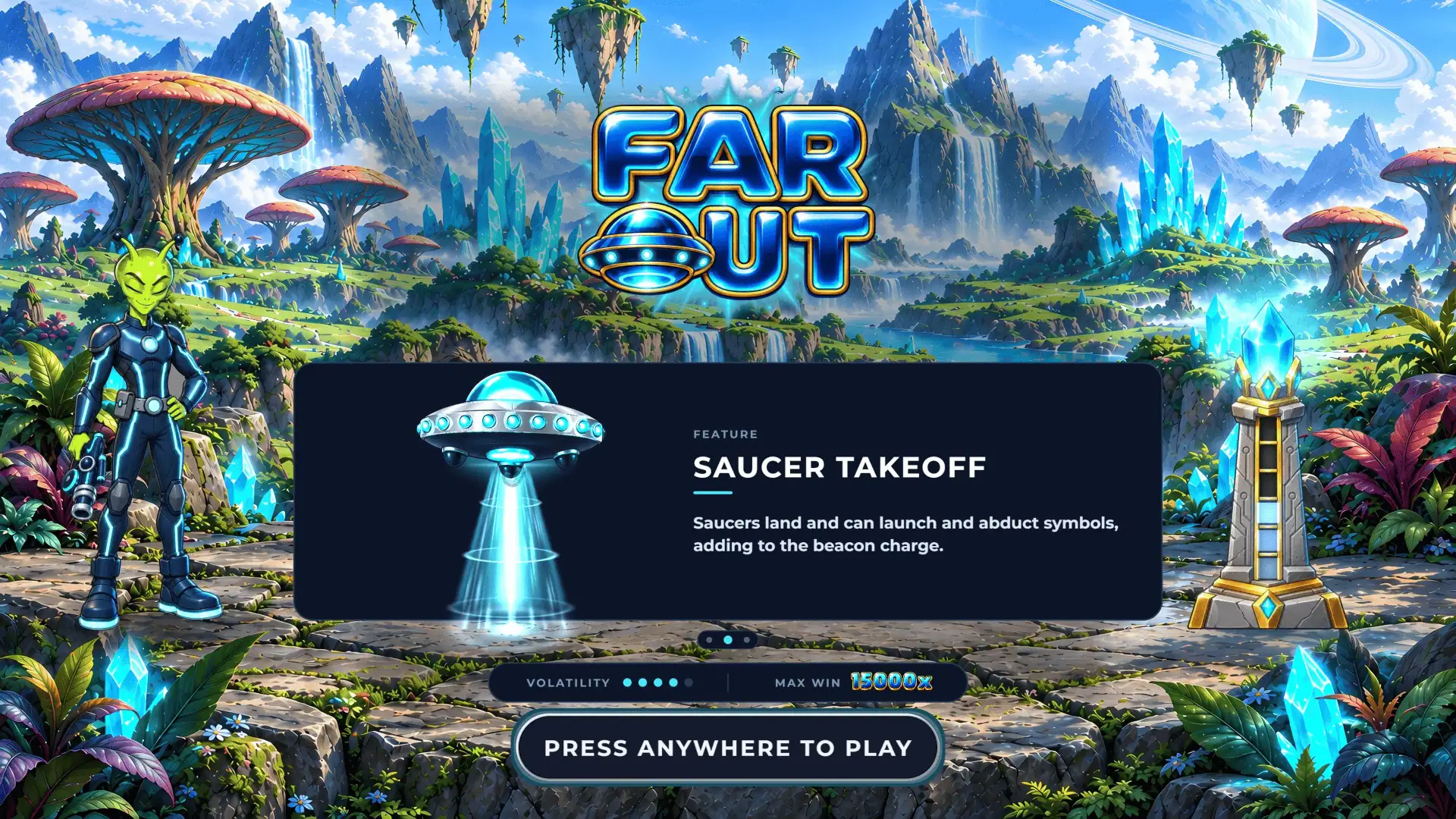 Far Out slot intro screen