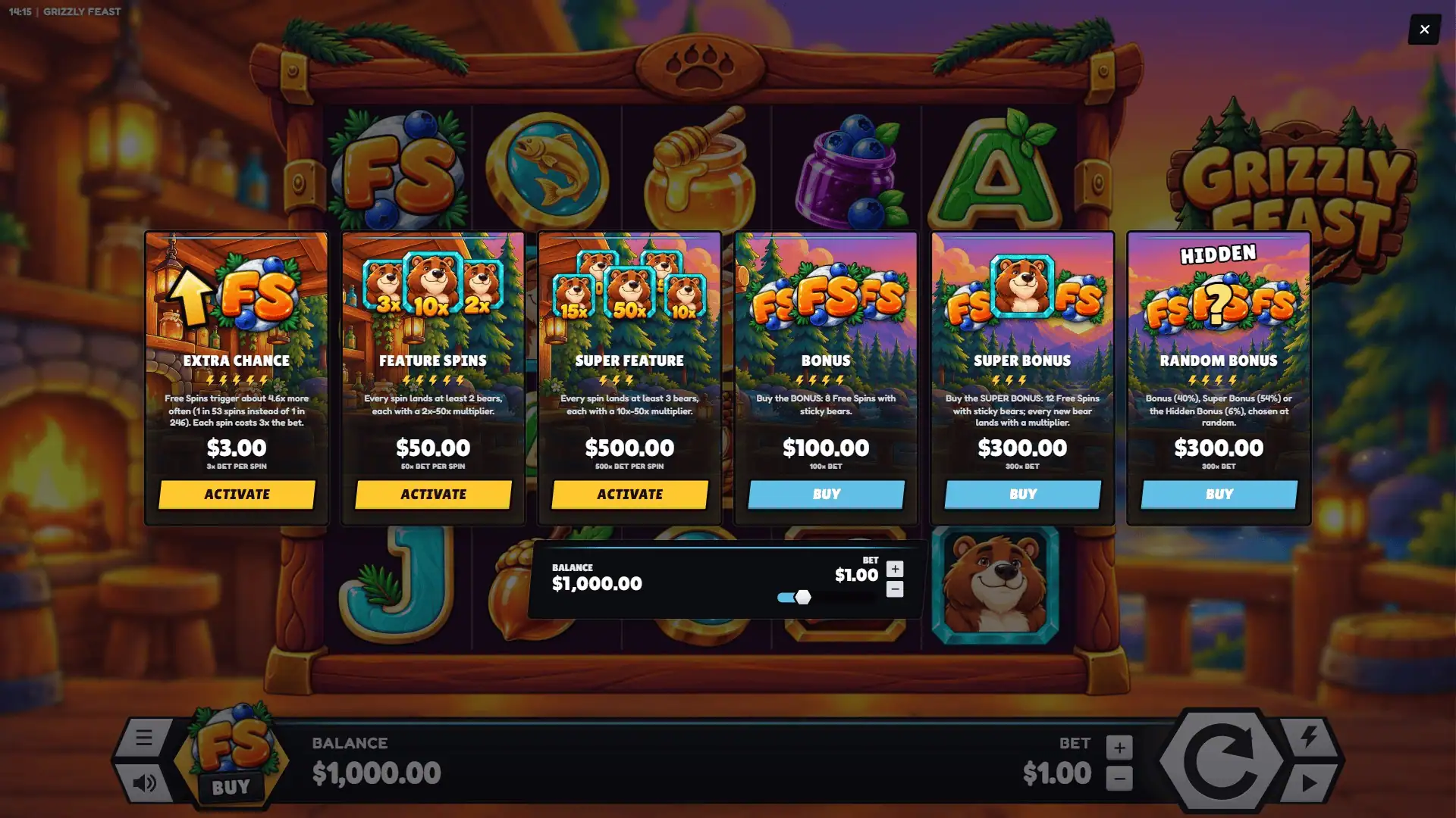 Grizzly Feast bonus buy menu