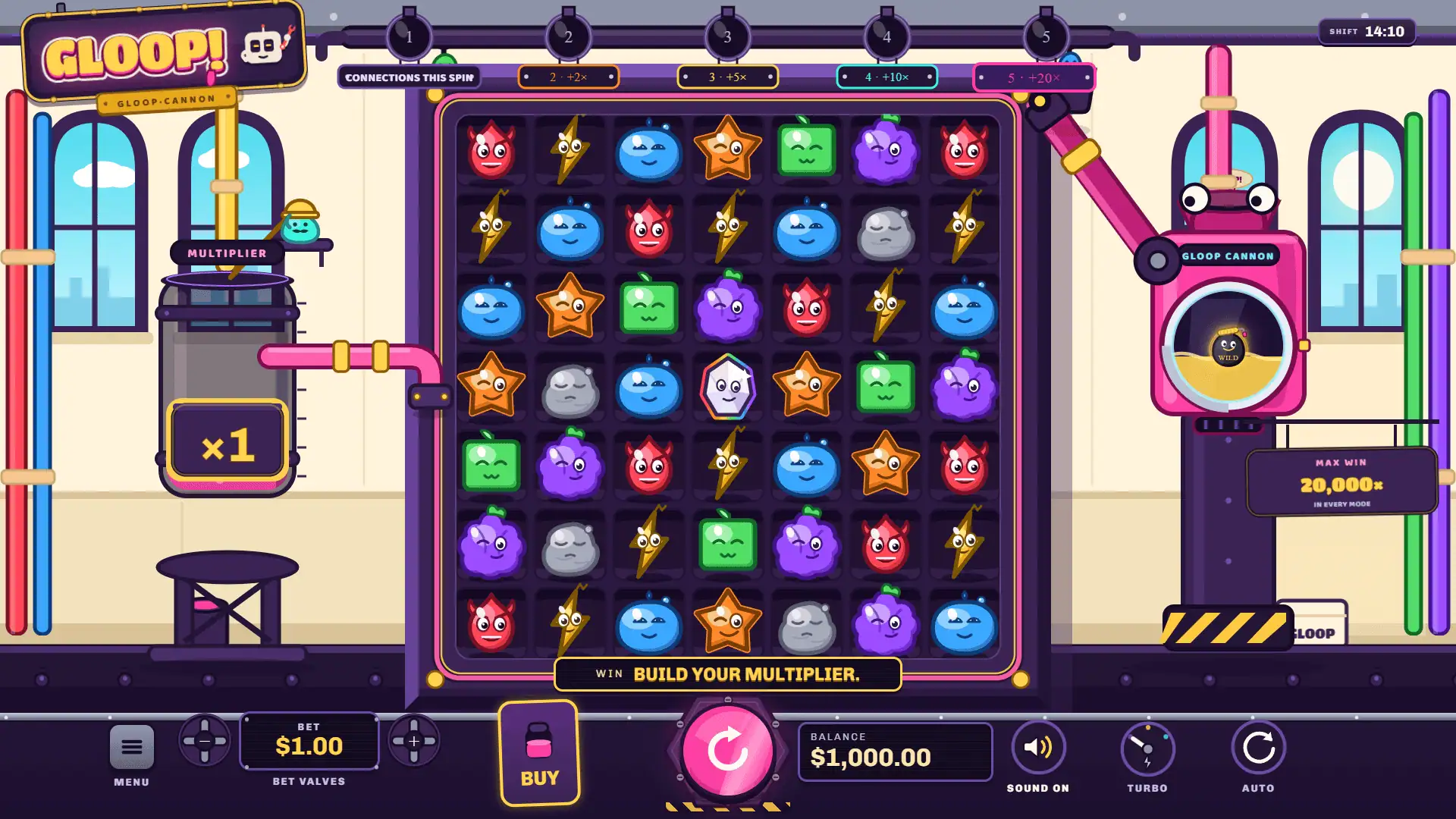 Gloop! Cluster Pays slot gameplay reels