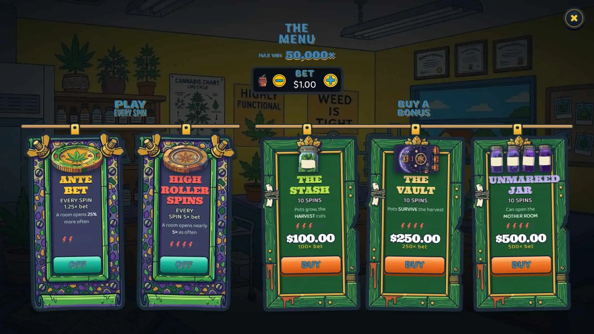 The Grow House bonus buy menu