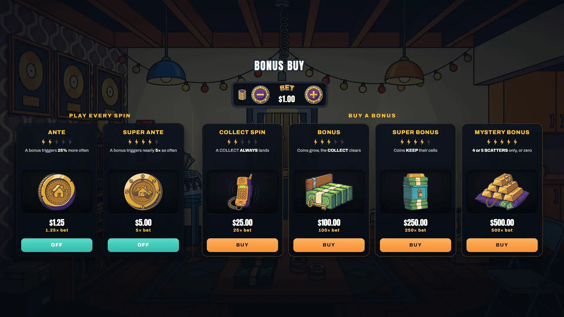 Trap House bonus buy menu