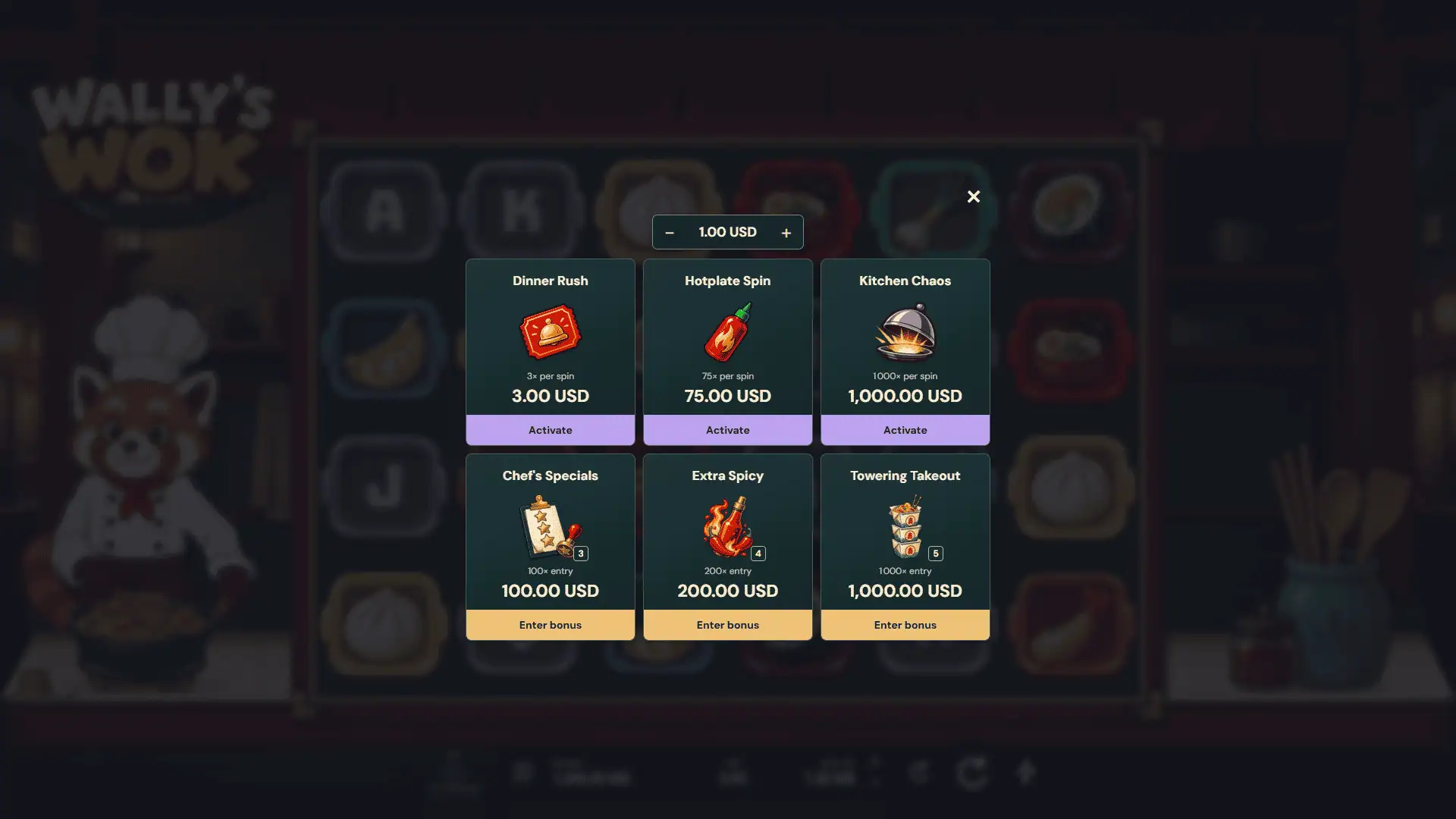 Wally&rsquo;s Wok bonus buy menu
