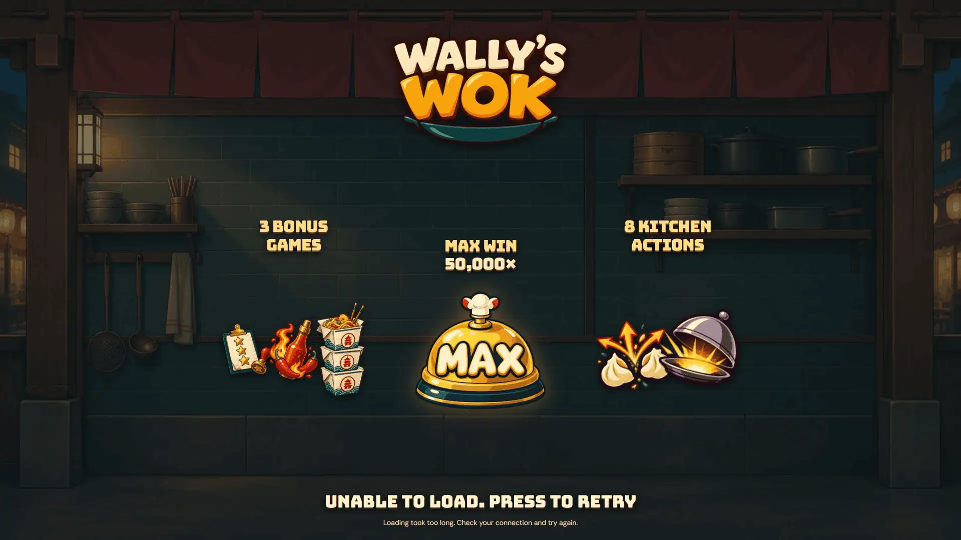 Wally&rsquo;s Wok slot intro screen