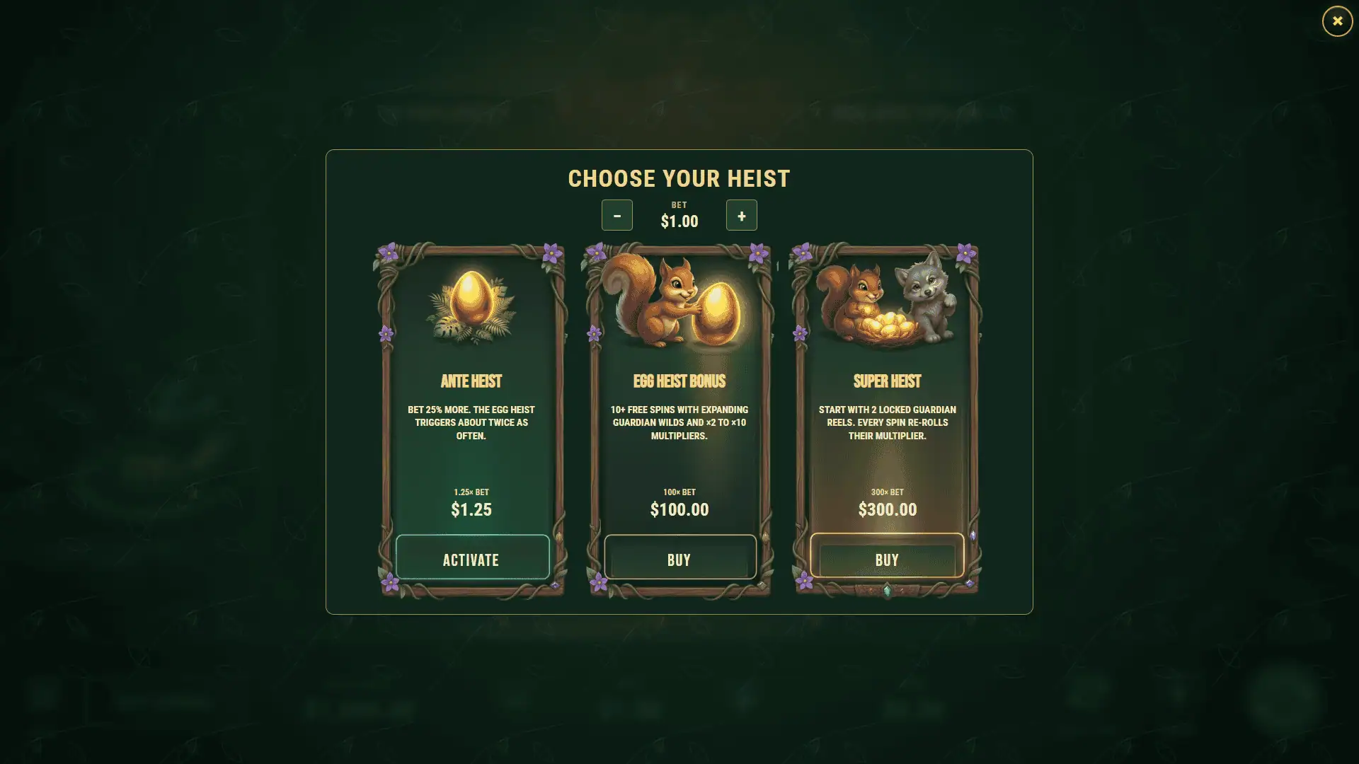 Egg Heist bonus buy menu