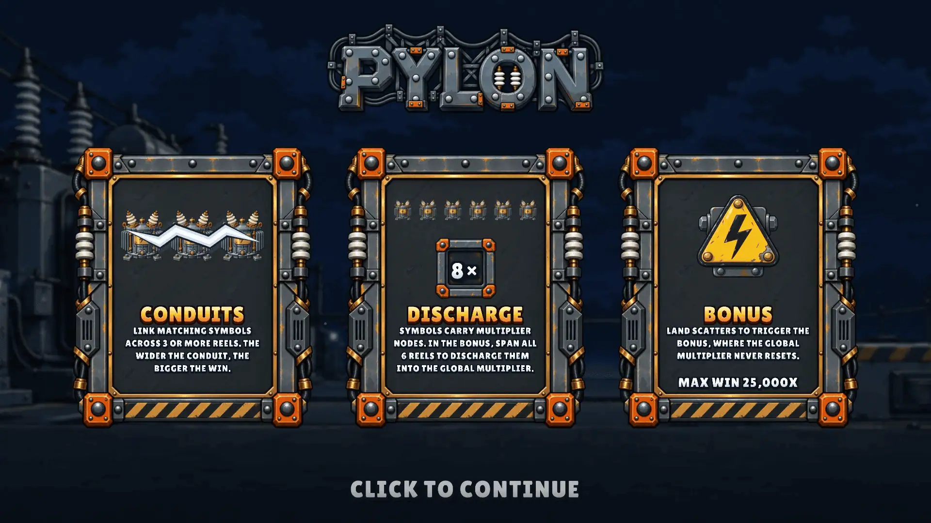 Pylon slot intro screen