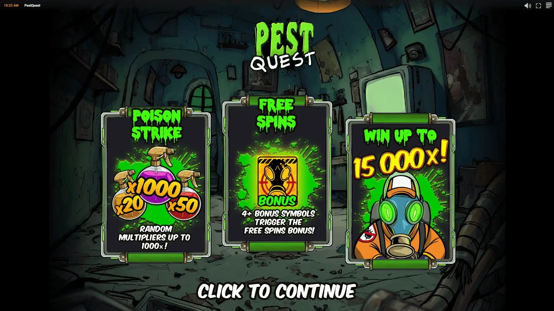 Pest Quest slot intro screen