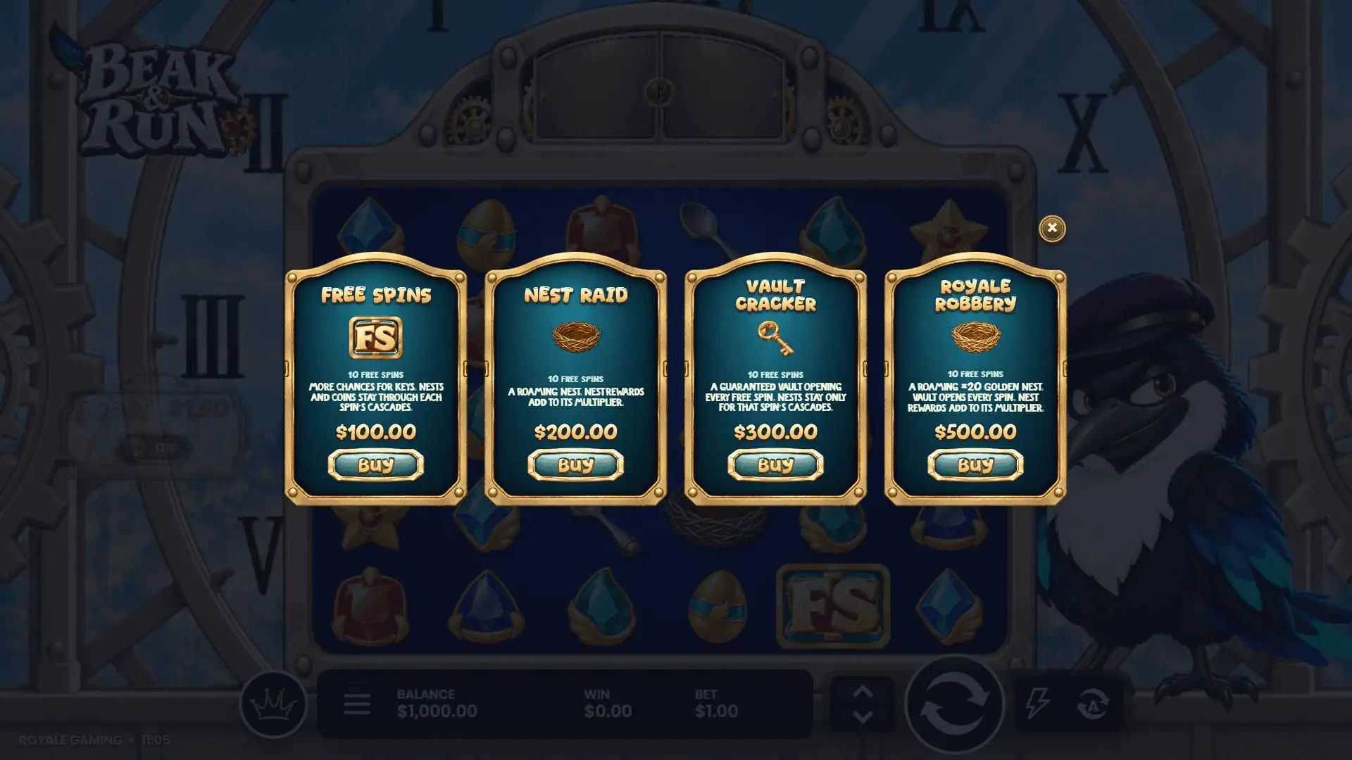 Beak and Run bonus buy menu