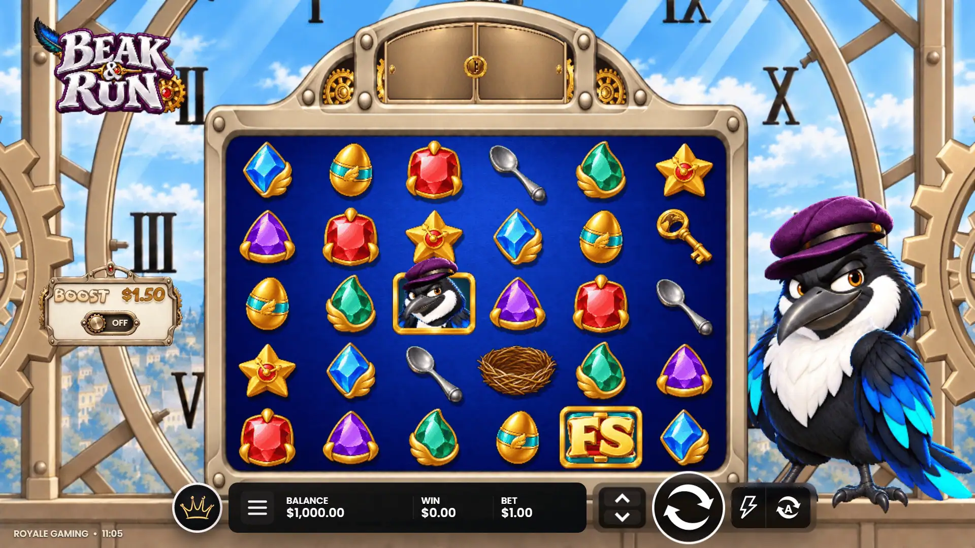 Beak and Run slot gameplay reels