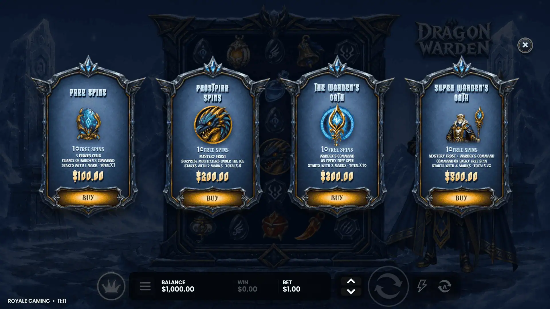 Dragon Warden bonus buy menu
