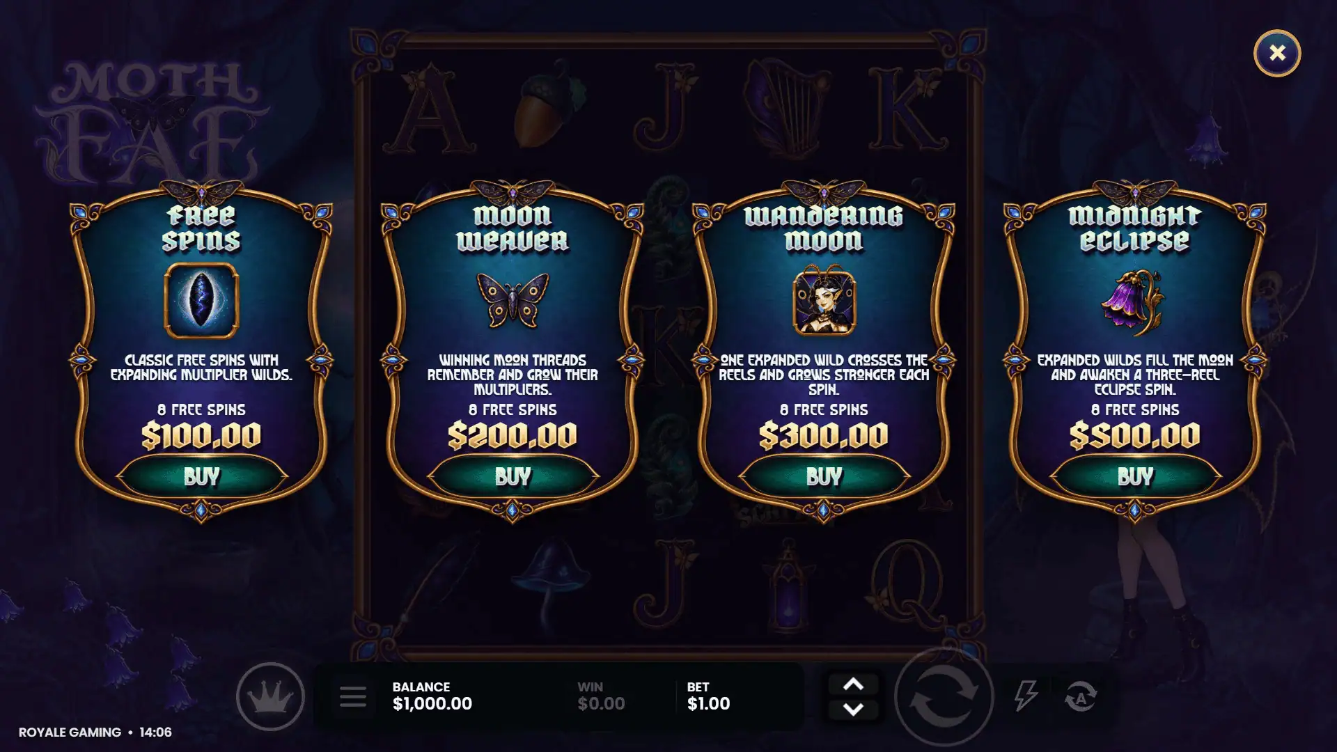 Moth Fae bonus buy menu