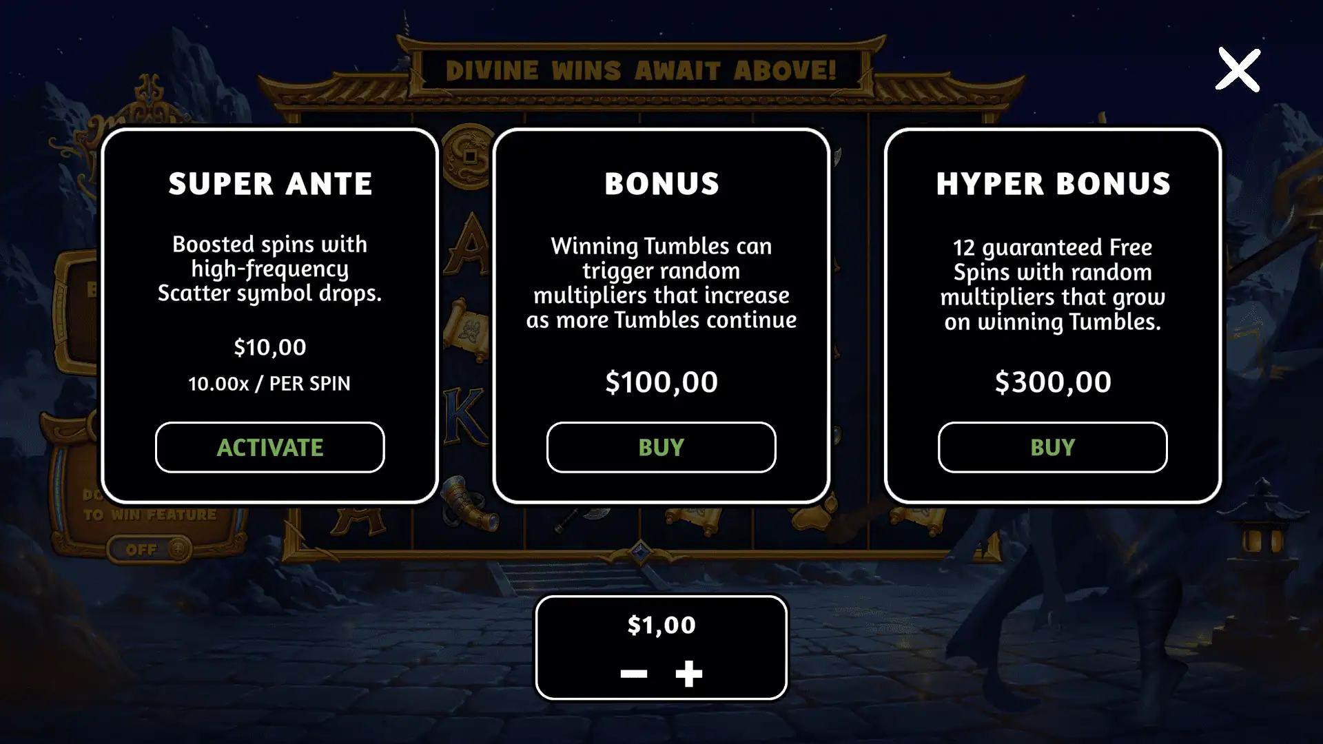 Mystic Monk bonus buy menu