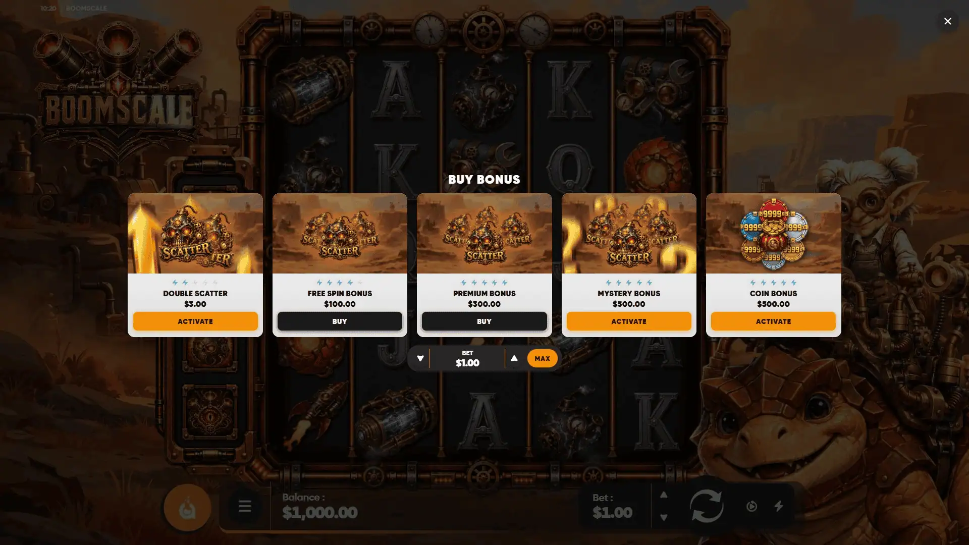 Boomscale bonus buy menu