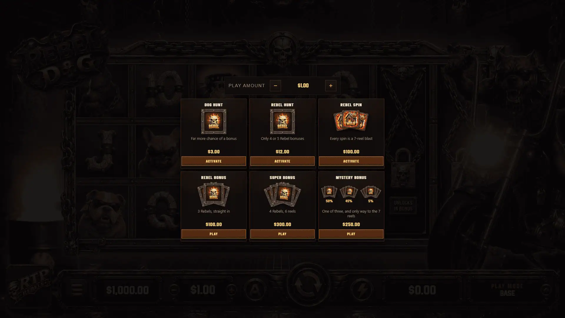 Rebel Dog bonus buy menu