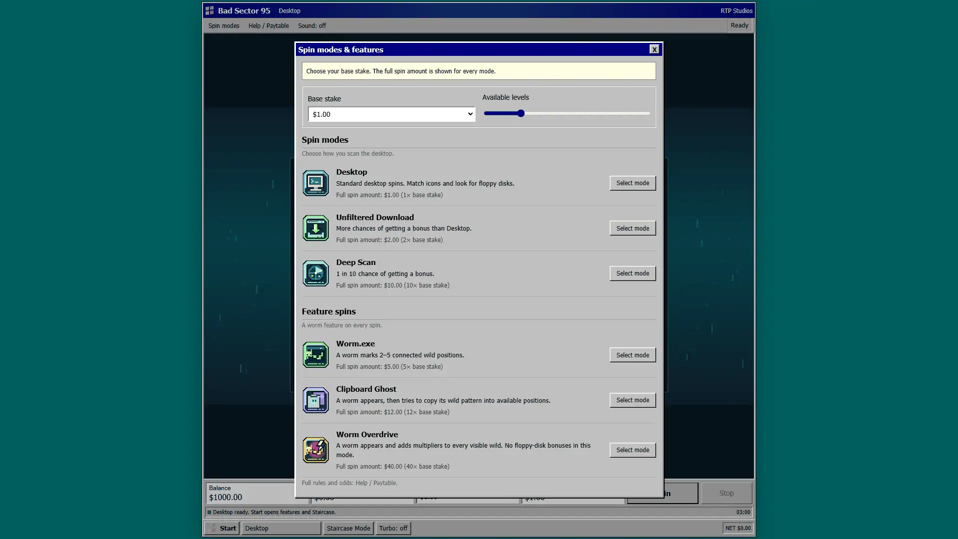 Bad Sector 95 bonus buy menu