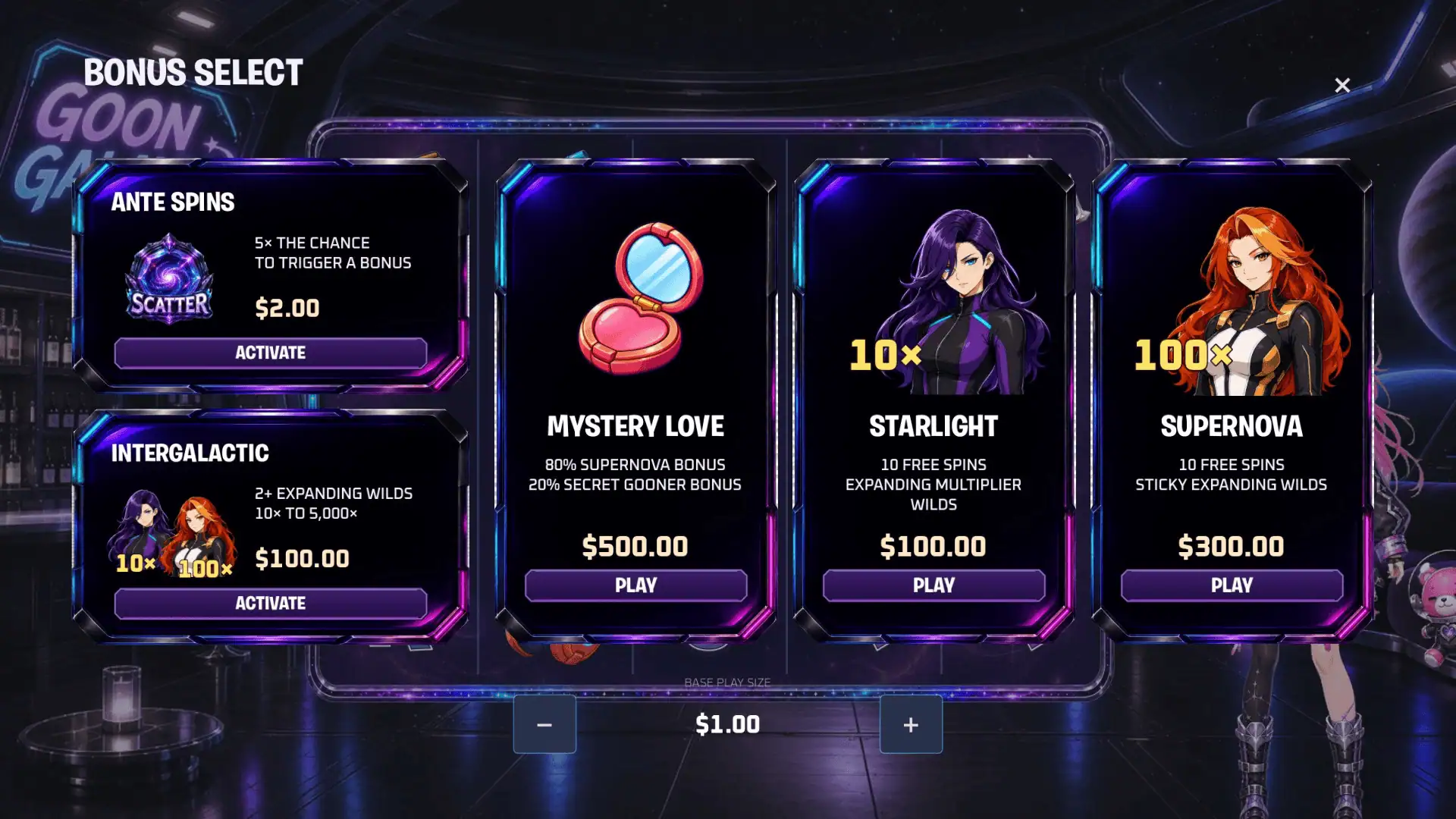The Goon Galaxy bonus buy menu