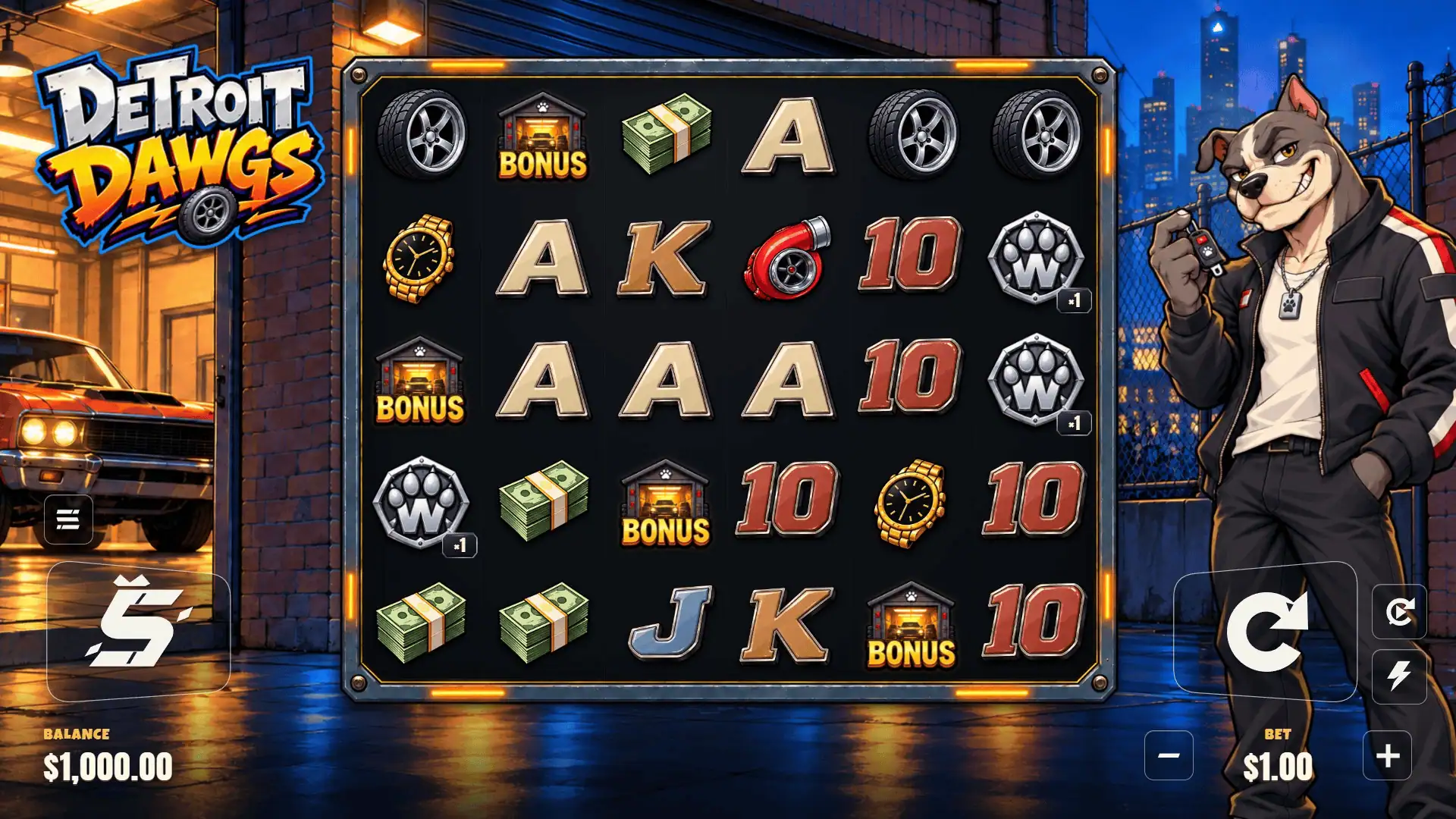 Detroit Dawgs slot gameplay reels