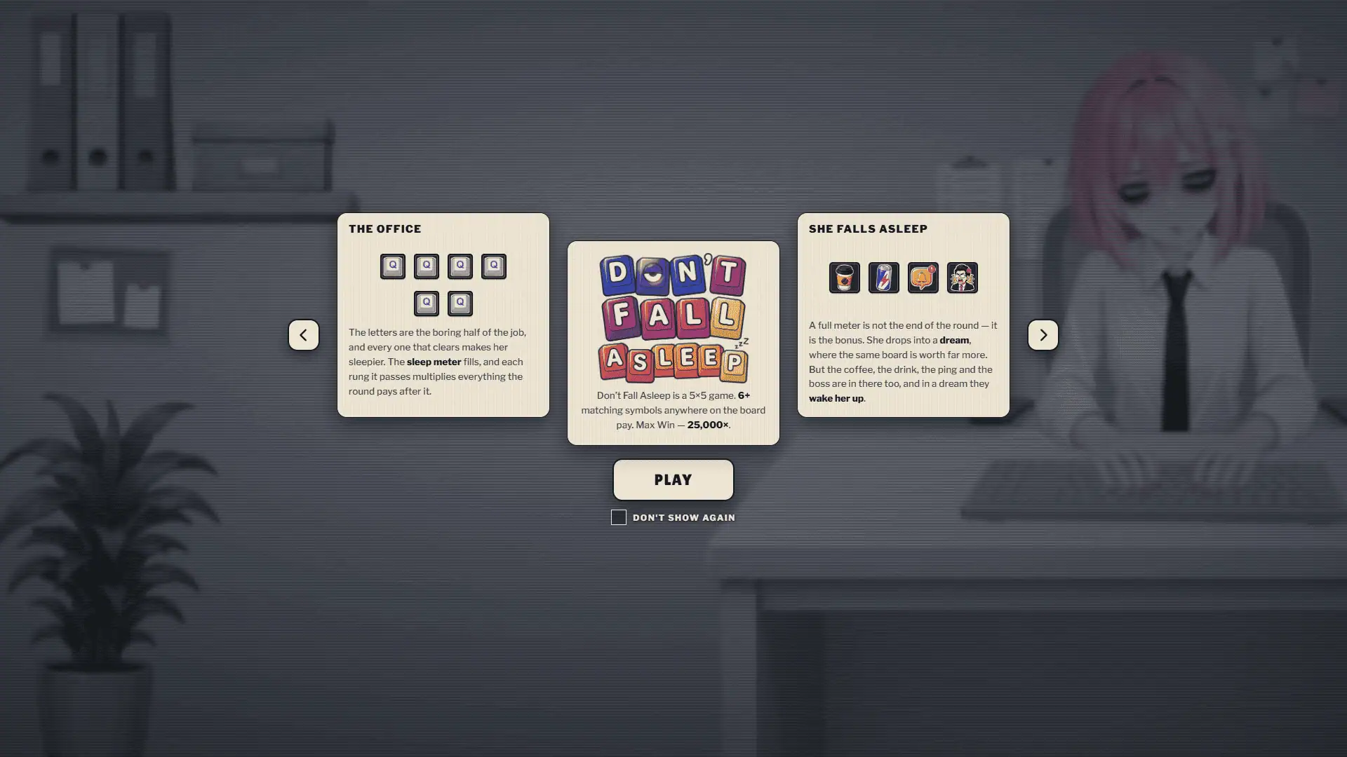 Dont Fall Asleep slot intro screen