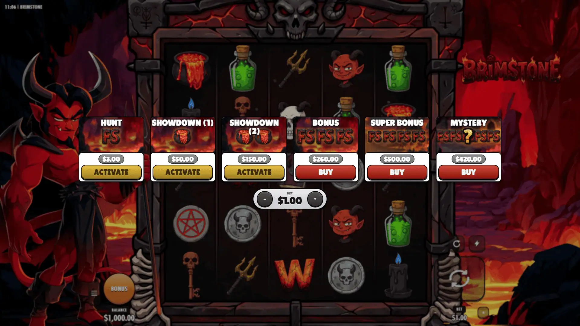 Brimstone bonus buy menu