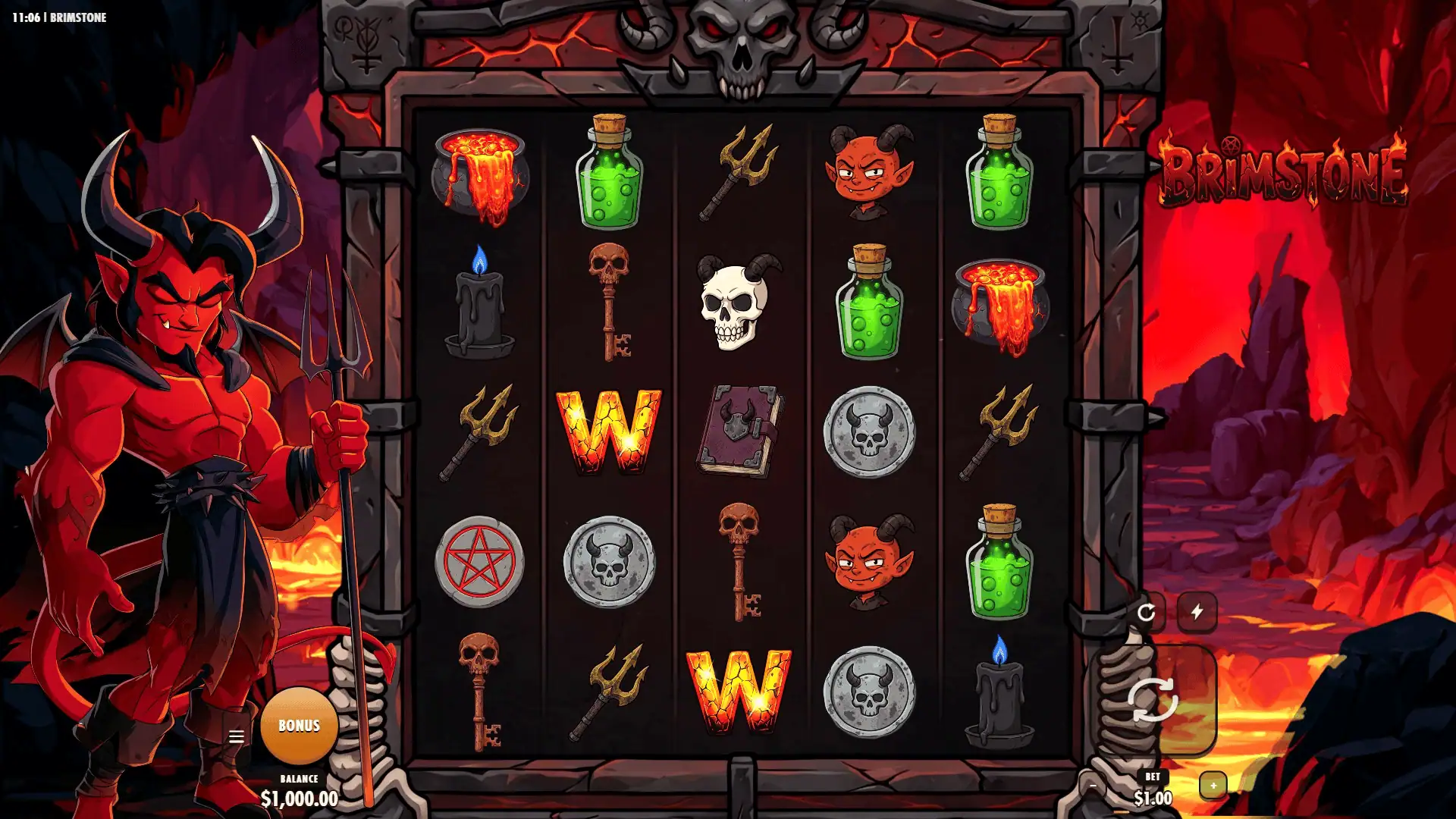 Brimstone slot gameplay reels
