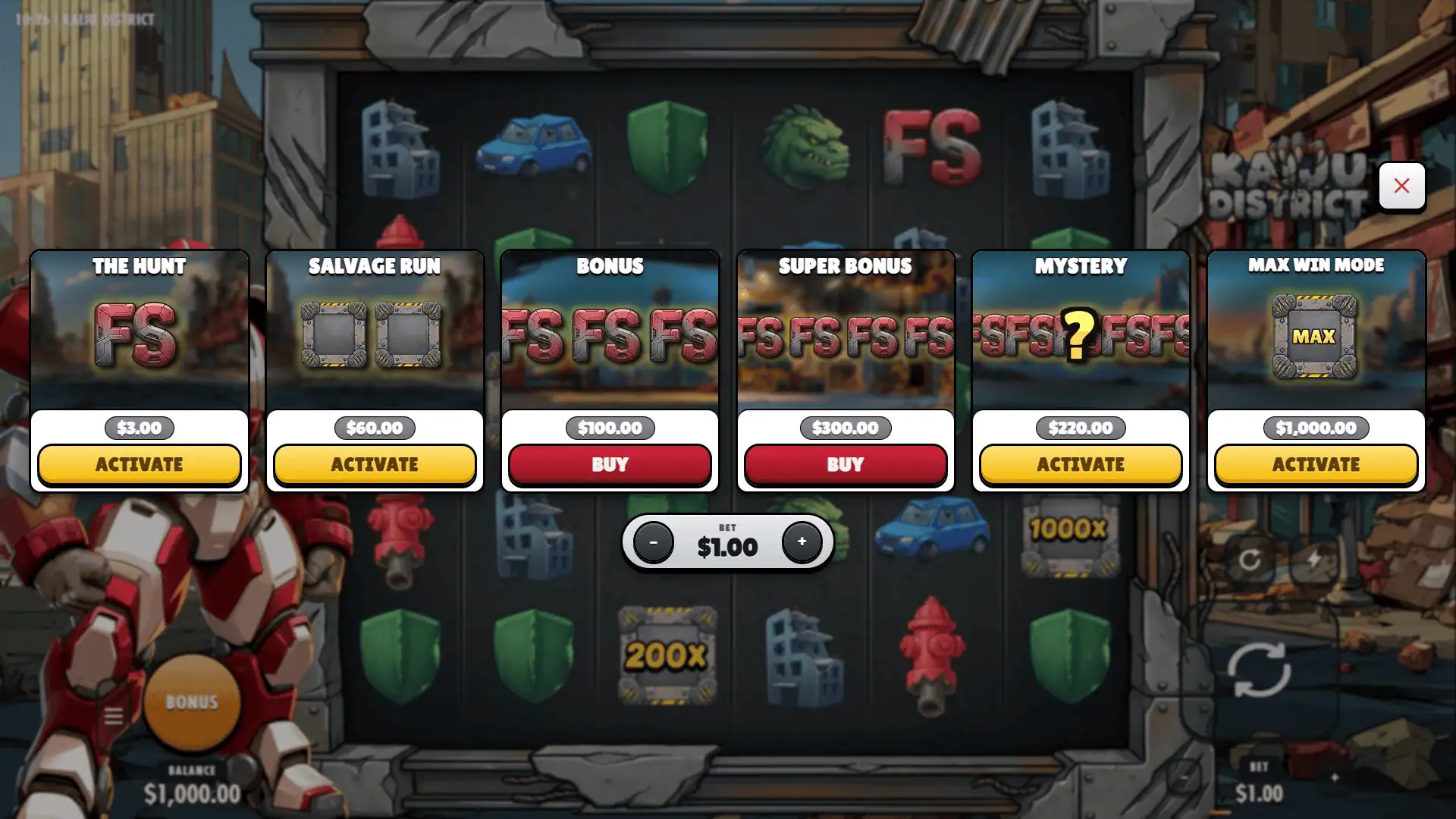 Kaiju District bonus buy menu