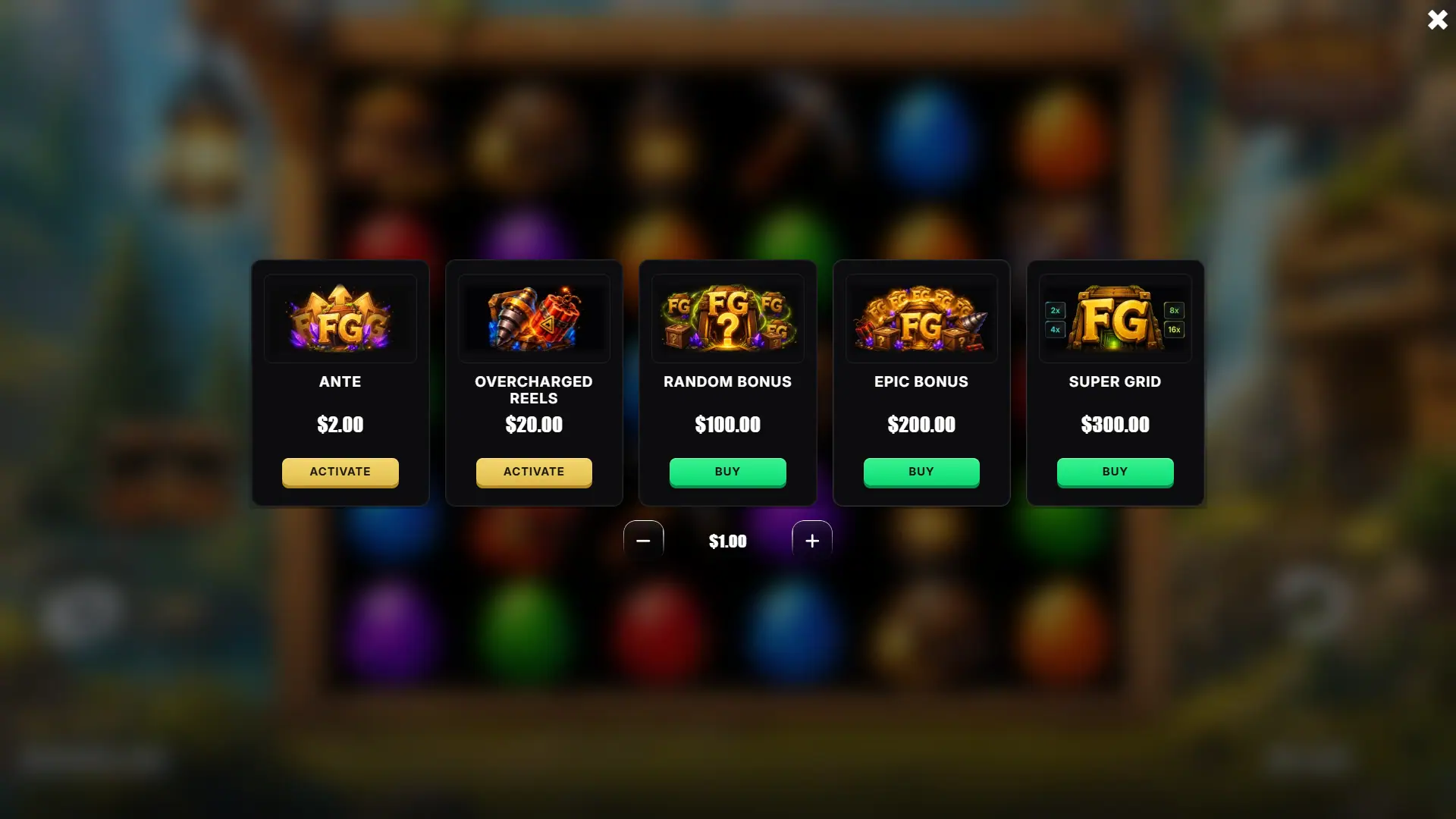Mine Vault bonus buy menu
