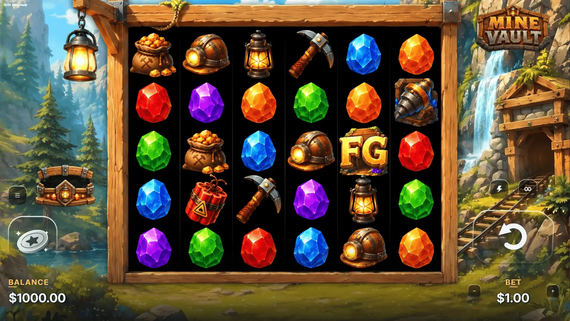 Mine Vault slot gameplay reels
