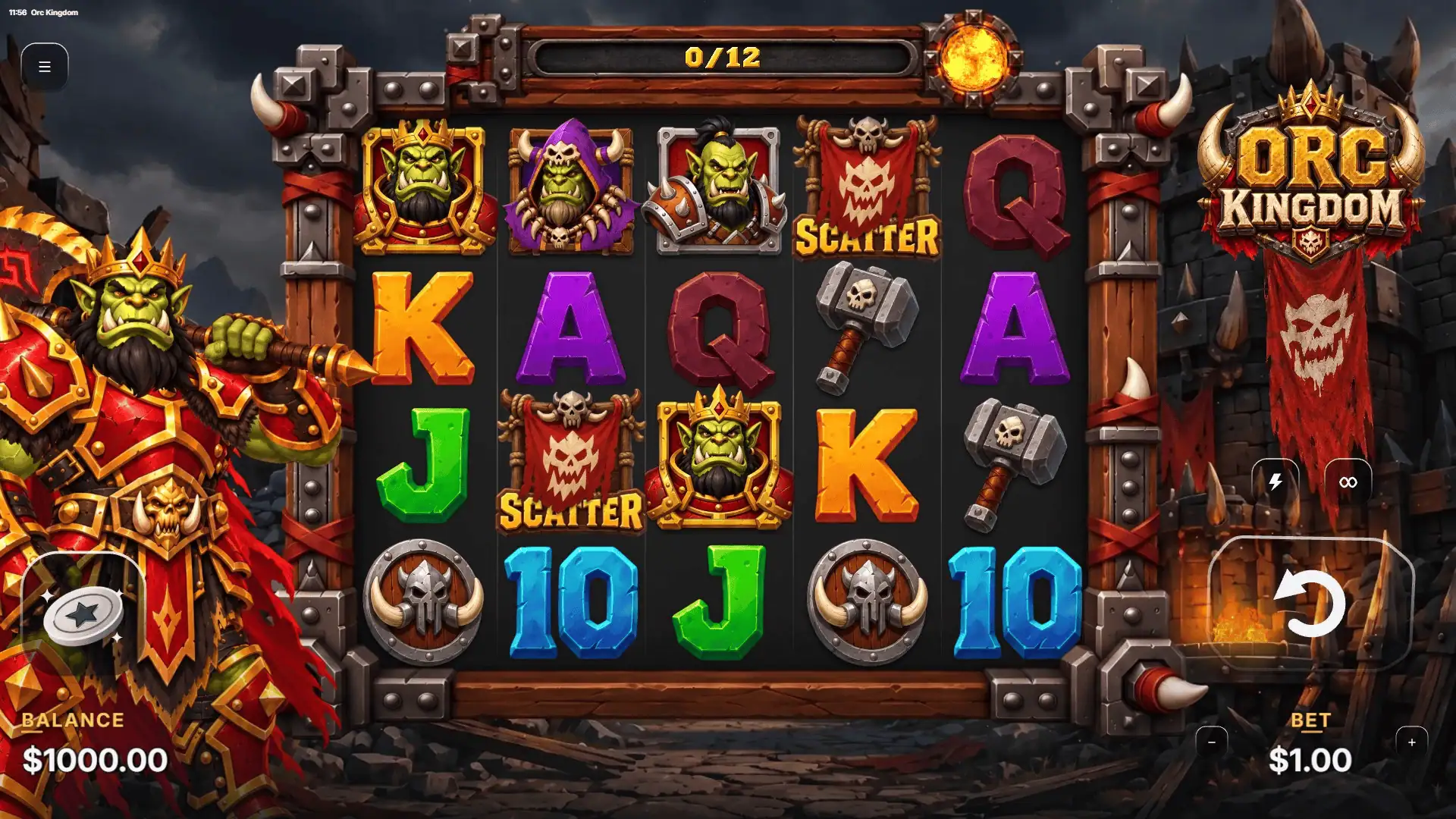 Orc Kingdom slot gameplay reels