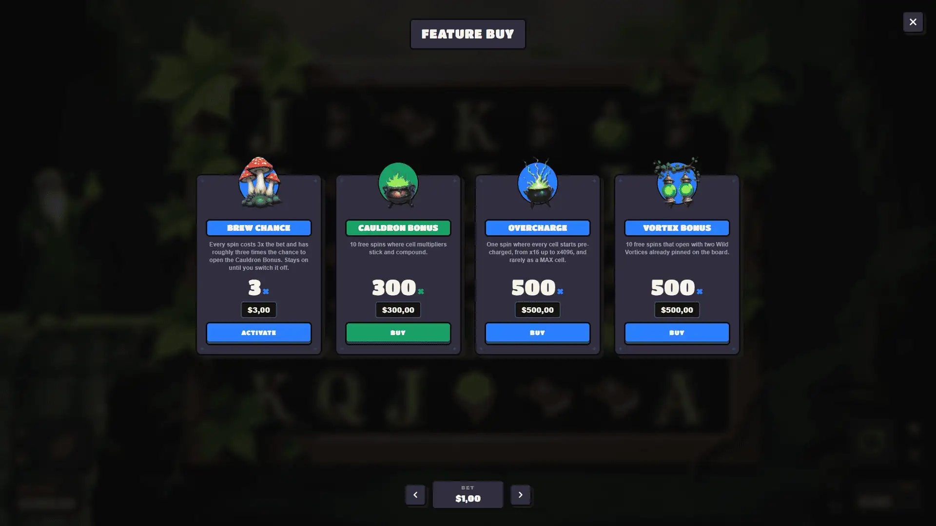 Wildbrew bonus buy menu
