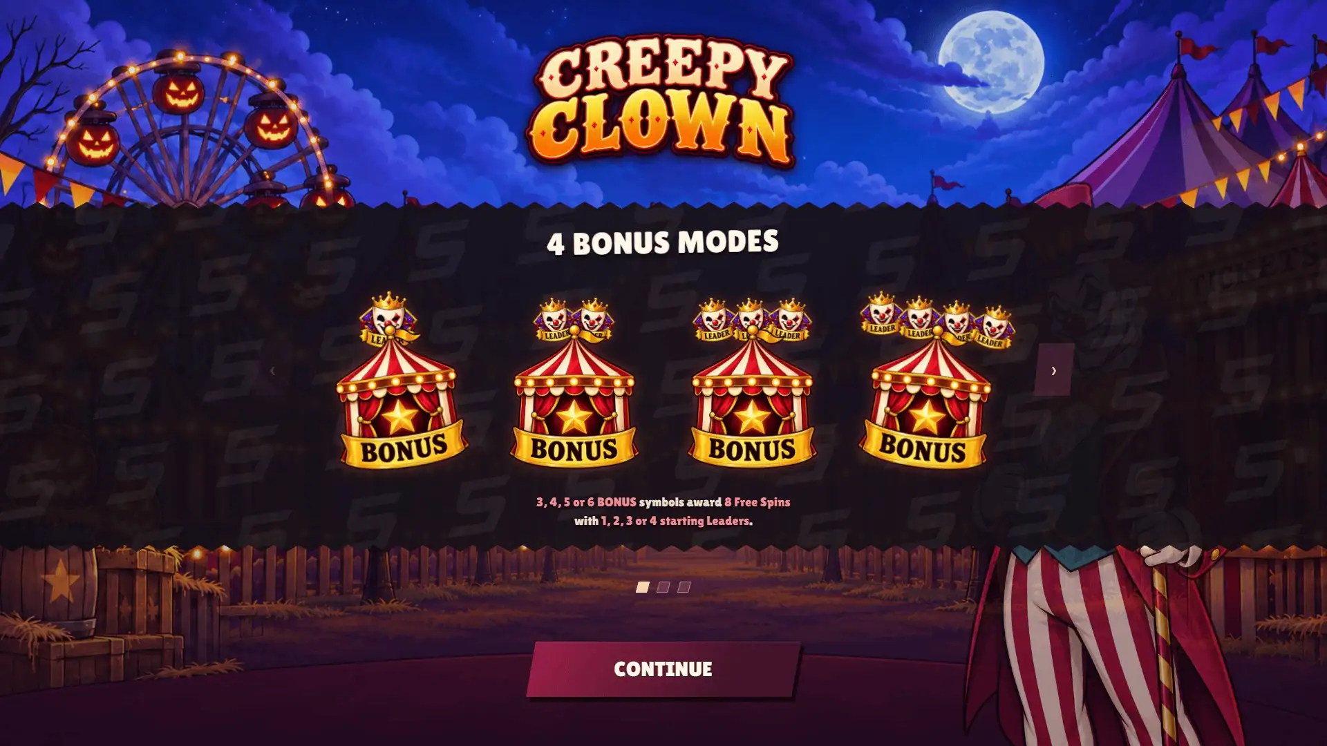 Creepy Clown slot intro screen