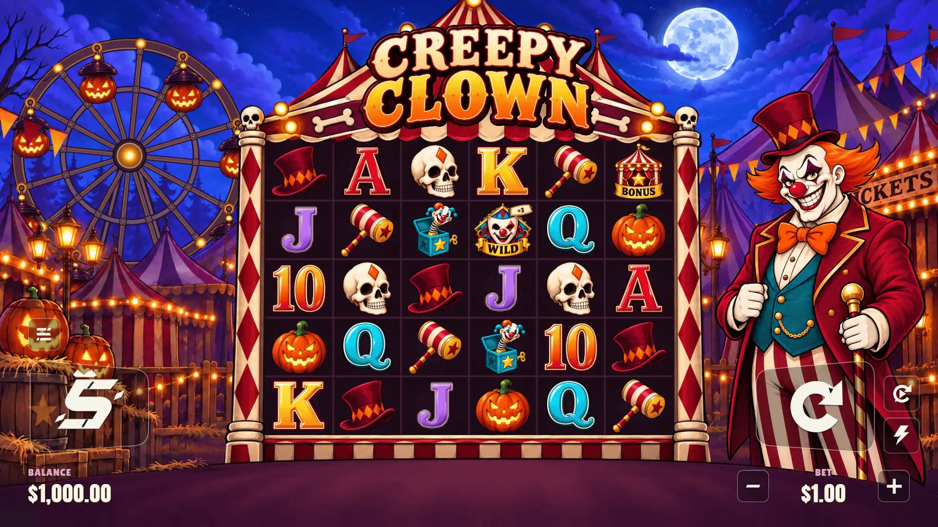 Creepy Clown slot gameplay reels