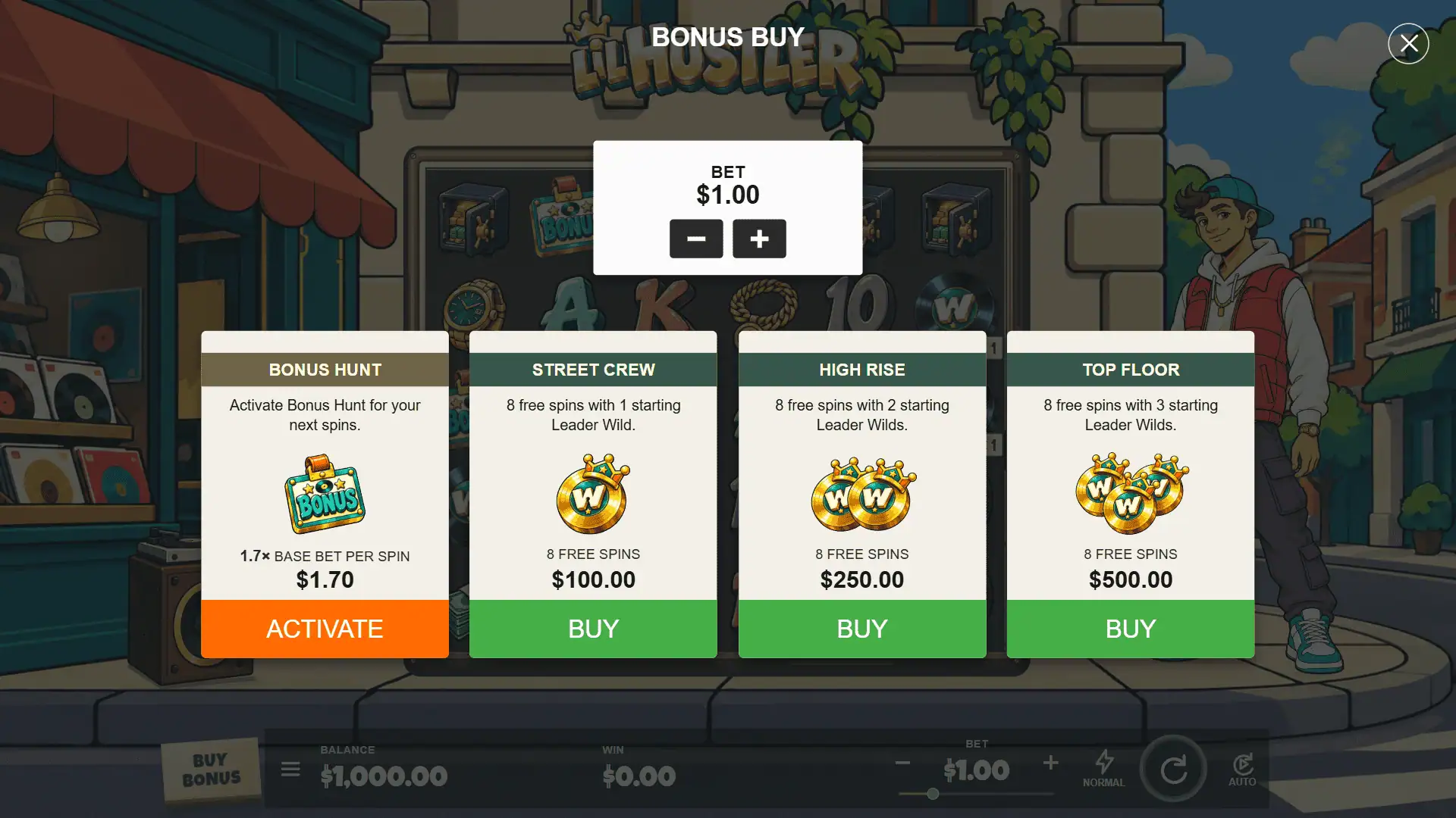 Lil Hustler bonus buy menu
