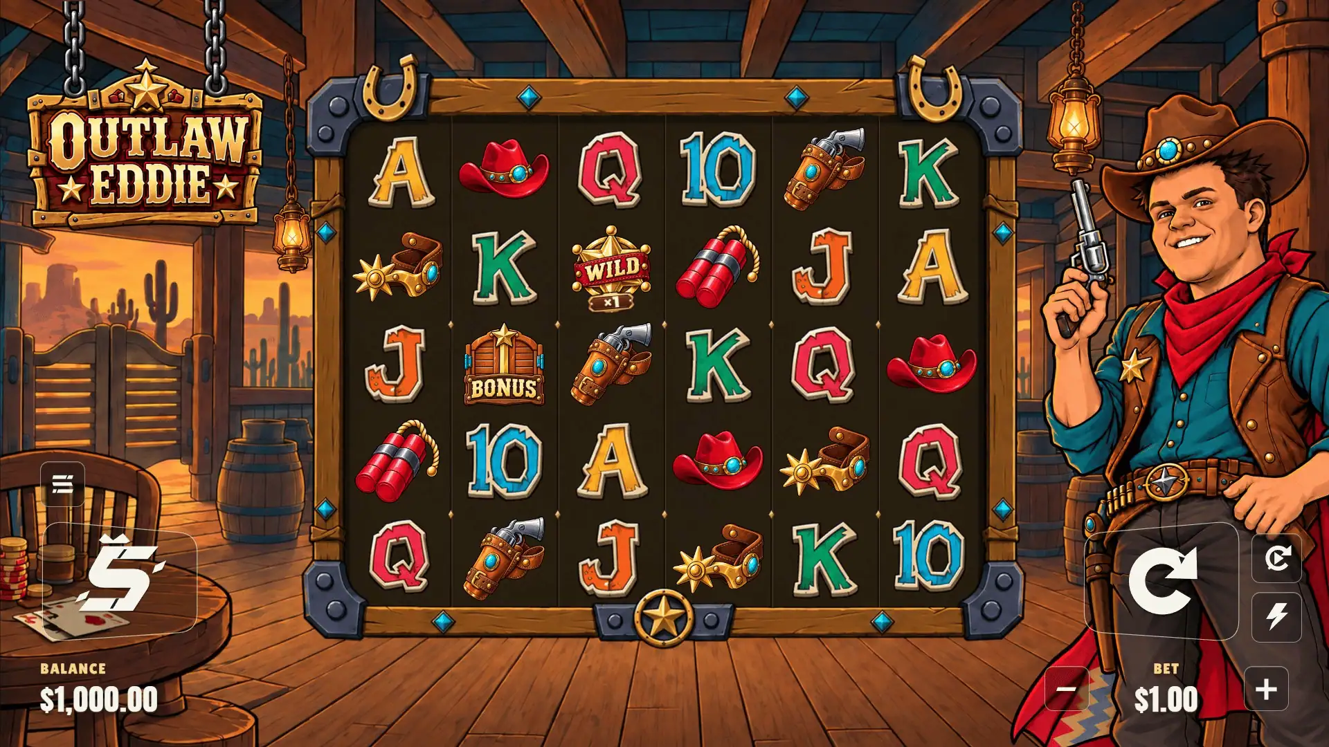 Outlaw Eddie slot gameplay reels