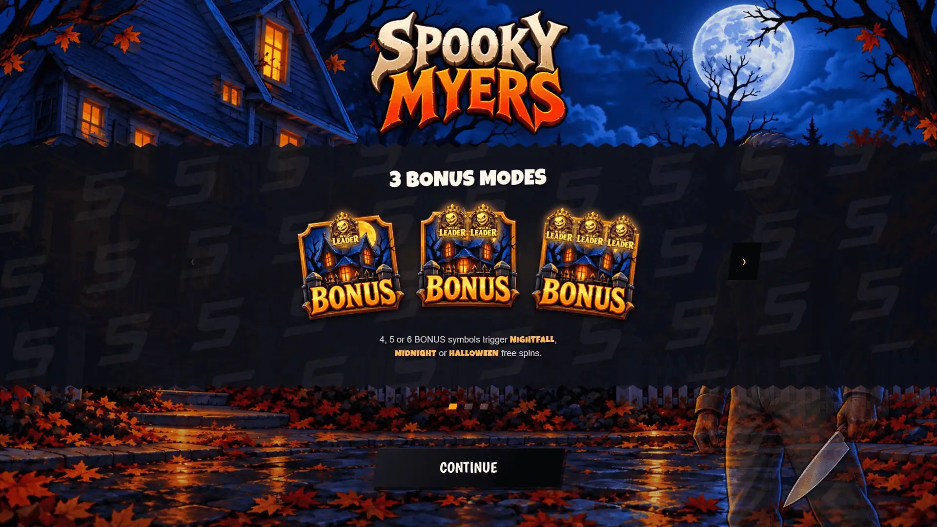 Spooky Myers Bonus Buy slot intro screen