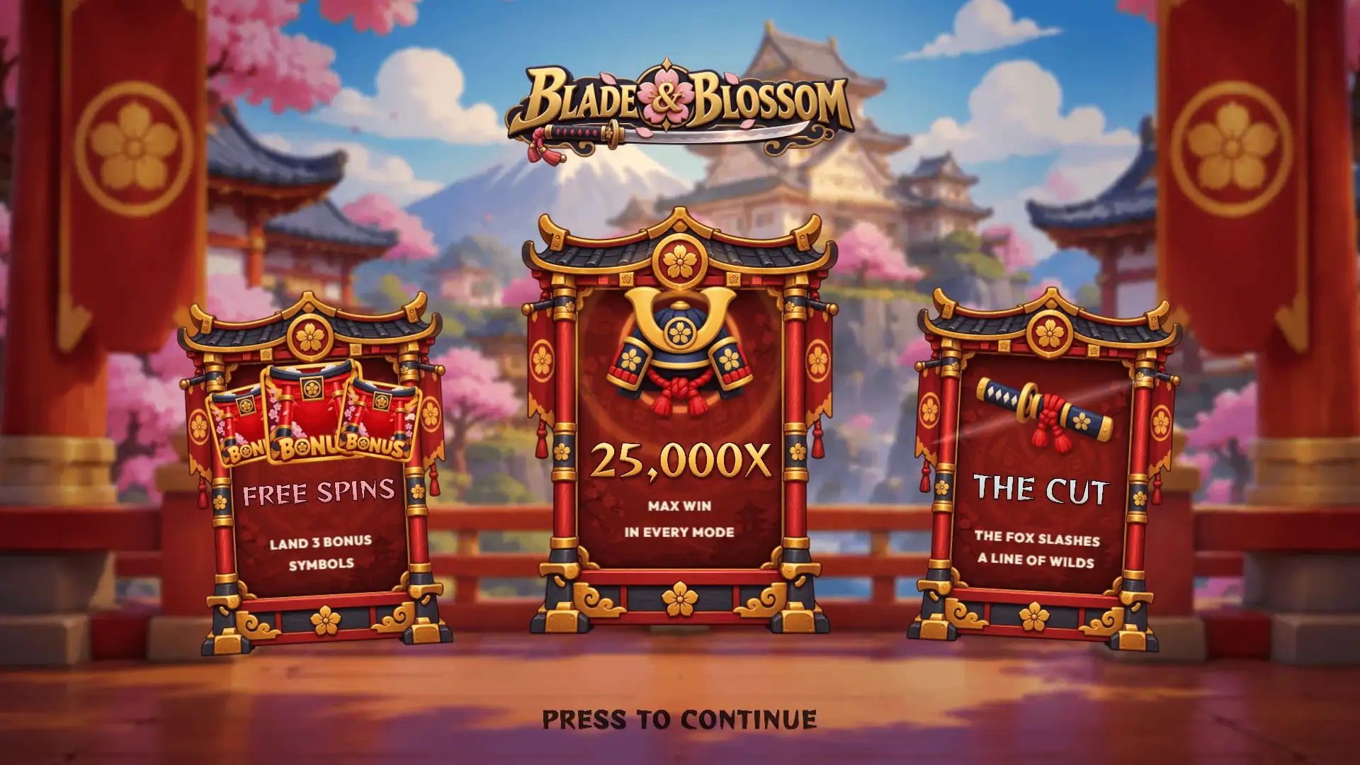 Blade & Blossom slot intro screen