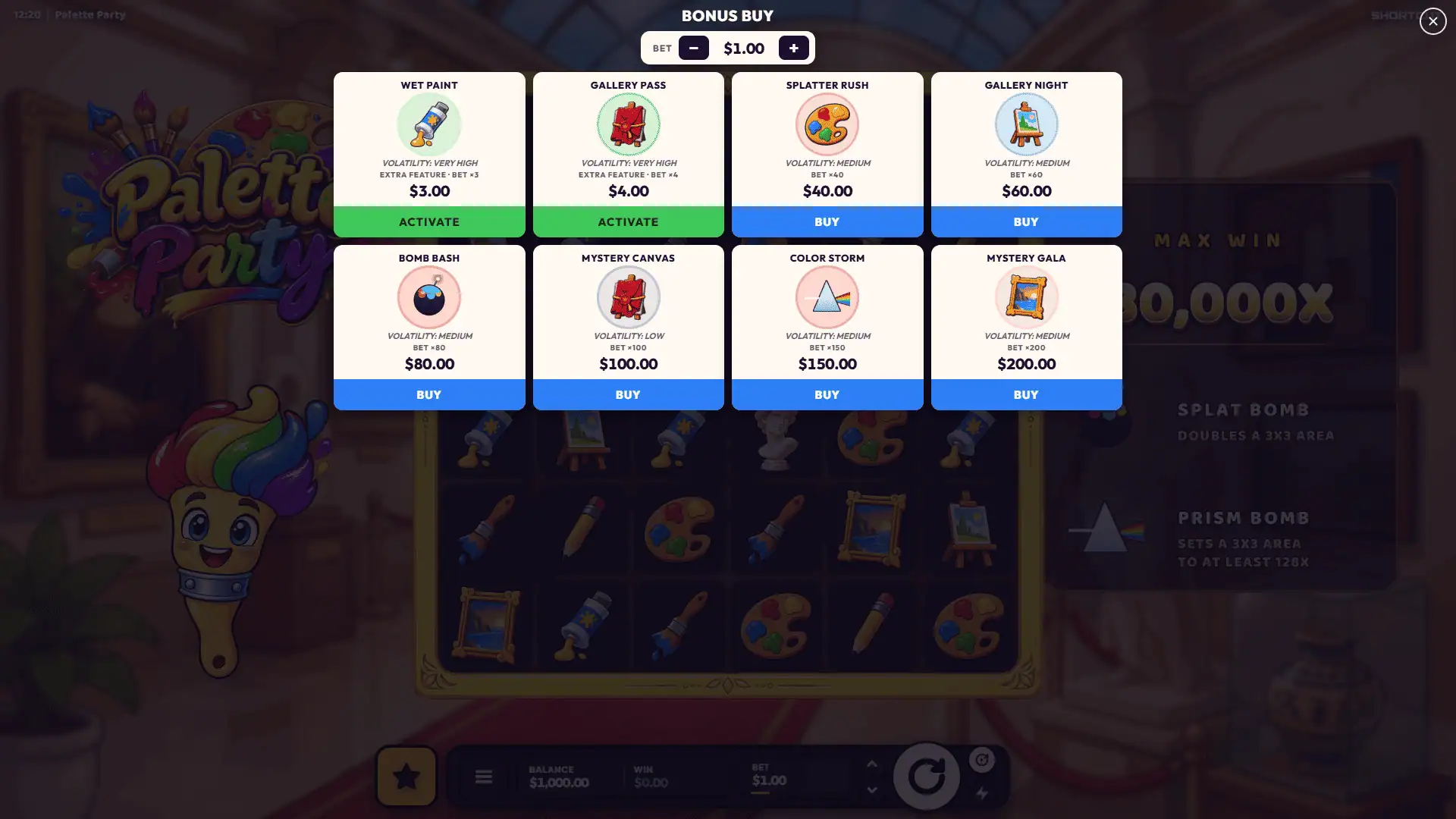 Palette Party bonus buy menu