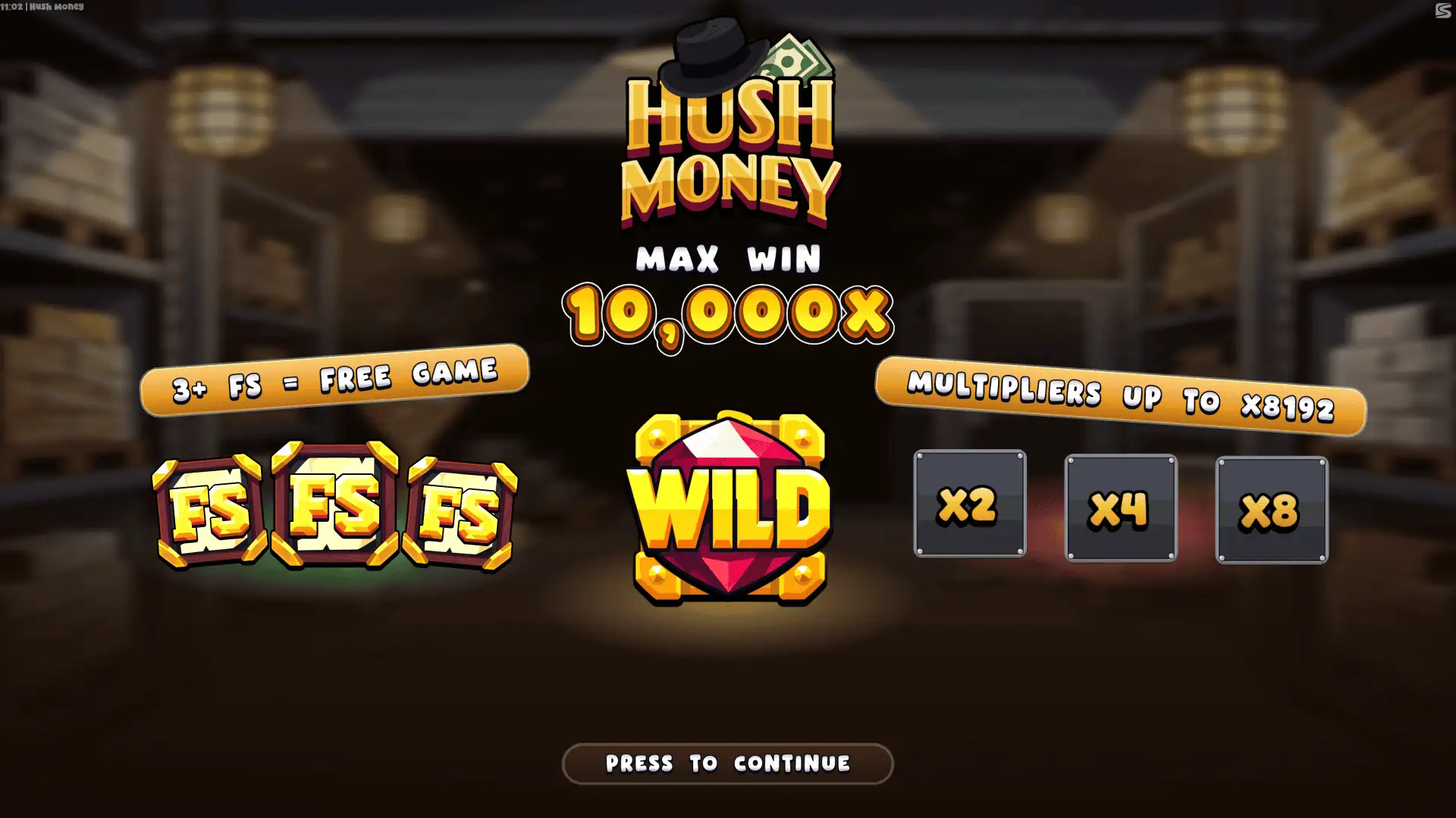 Hush Money slot intro screen