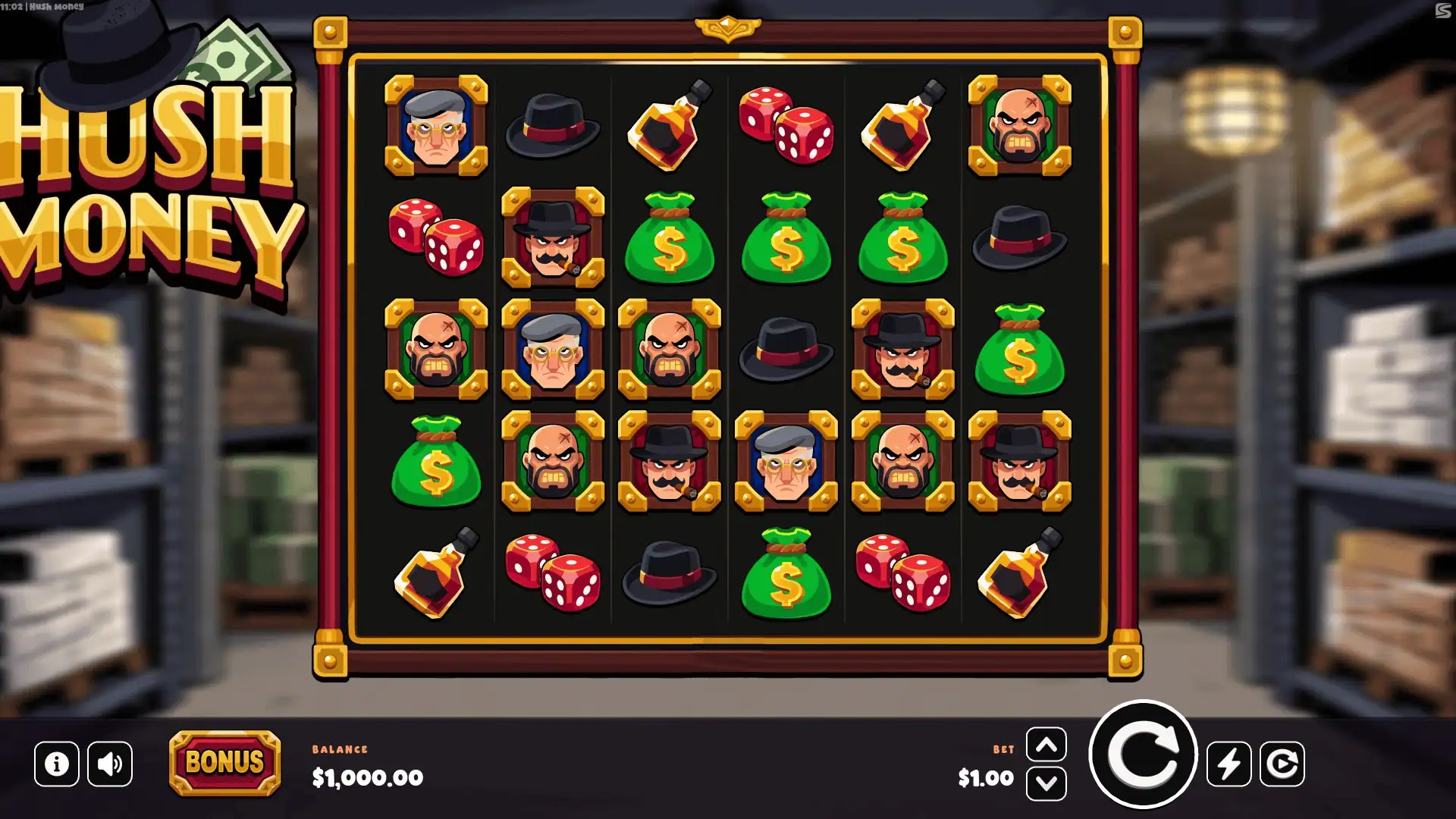 Hush Money slot gameplay reels