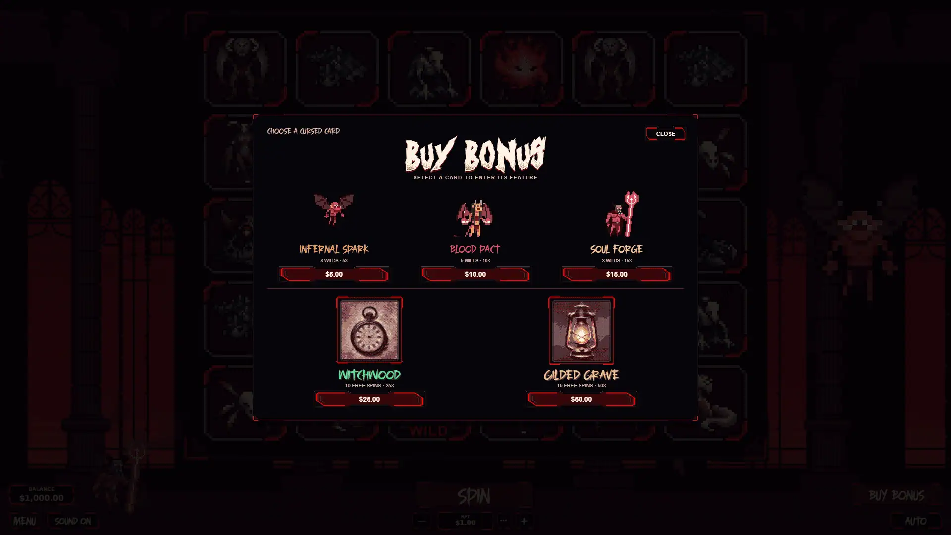 Pixel Hell bonus buy menu